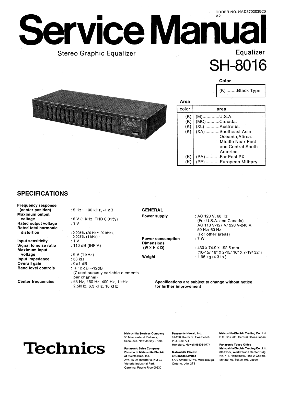 Technics SH-8016 Service manual