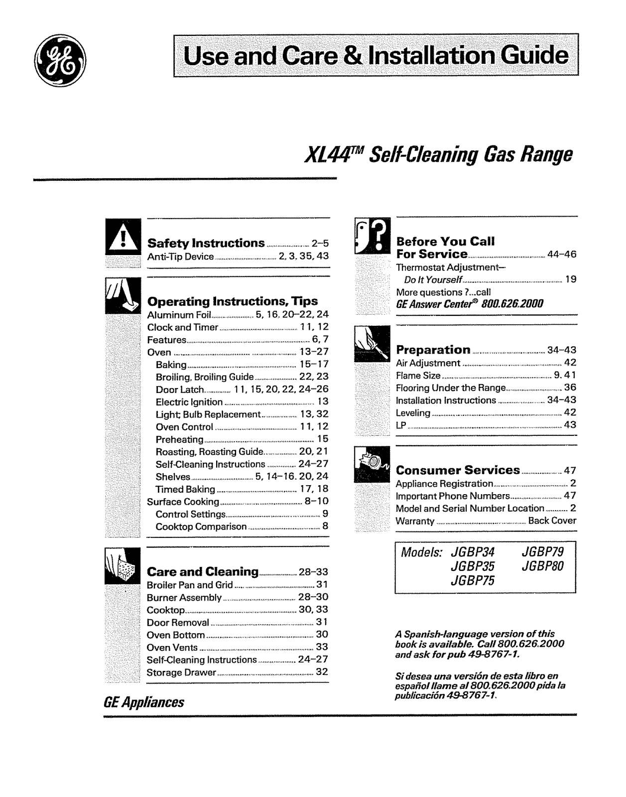 GE JGBP79WEW1WW, JGBP79AEW1AA, JGBP35WEV3WW, JGBP35WEV2WW, JGBP35WEV1WW Owner’s Manual - ManualMachine.com