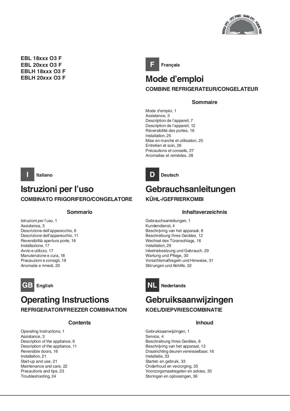 HOTPOINT EBLH 18213F03 User Manual