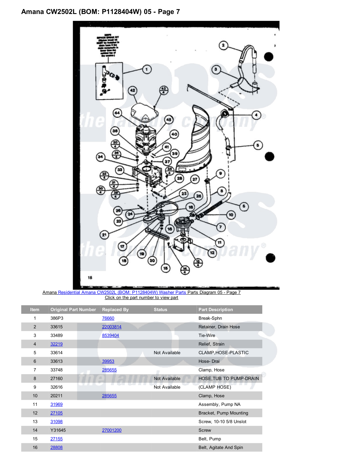 Amana CW2502L Parts Diagram