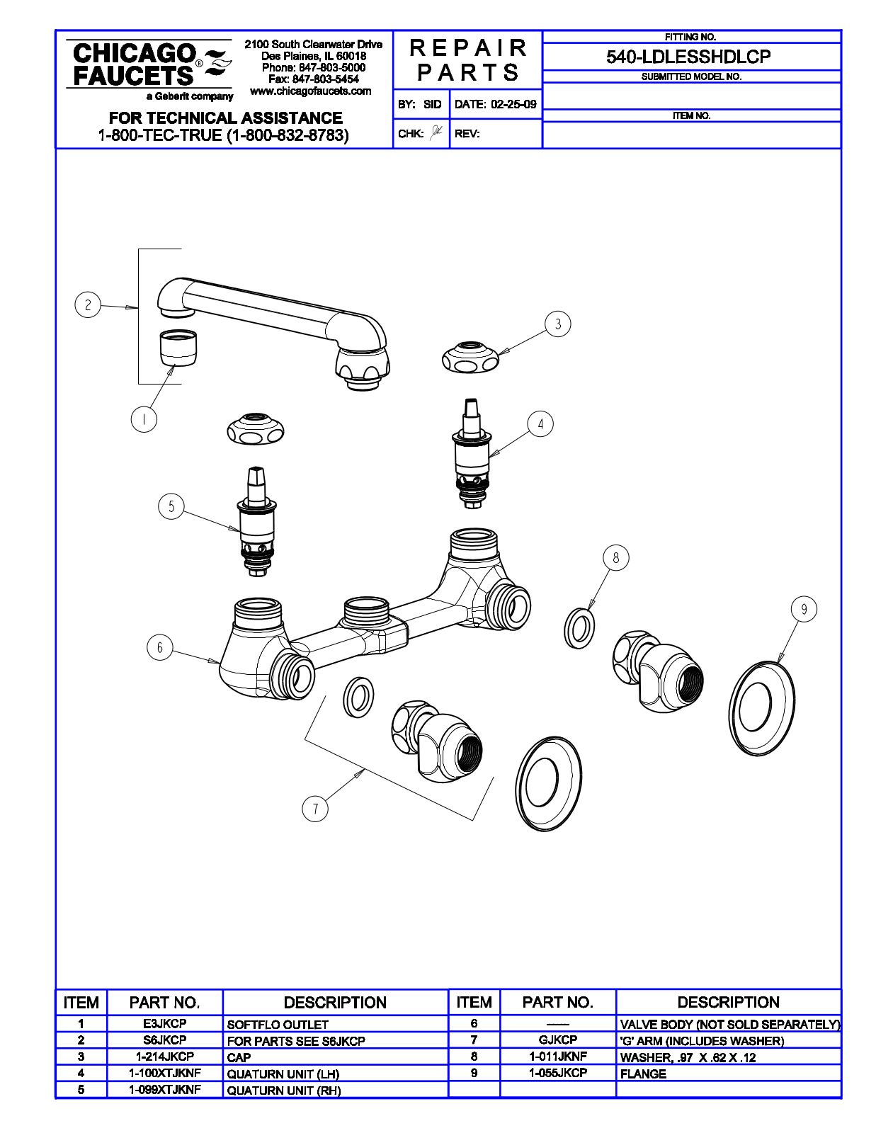 Chicago Faucet 540-LDLESSHDL Parts List