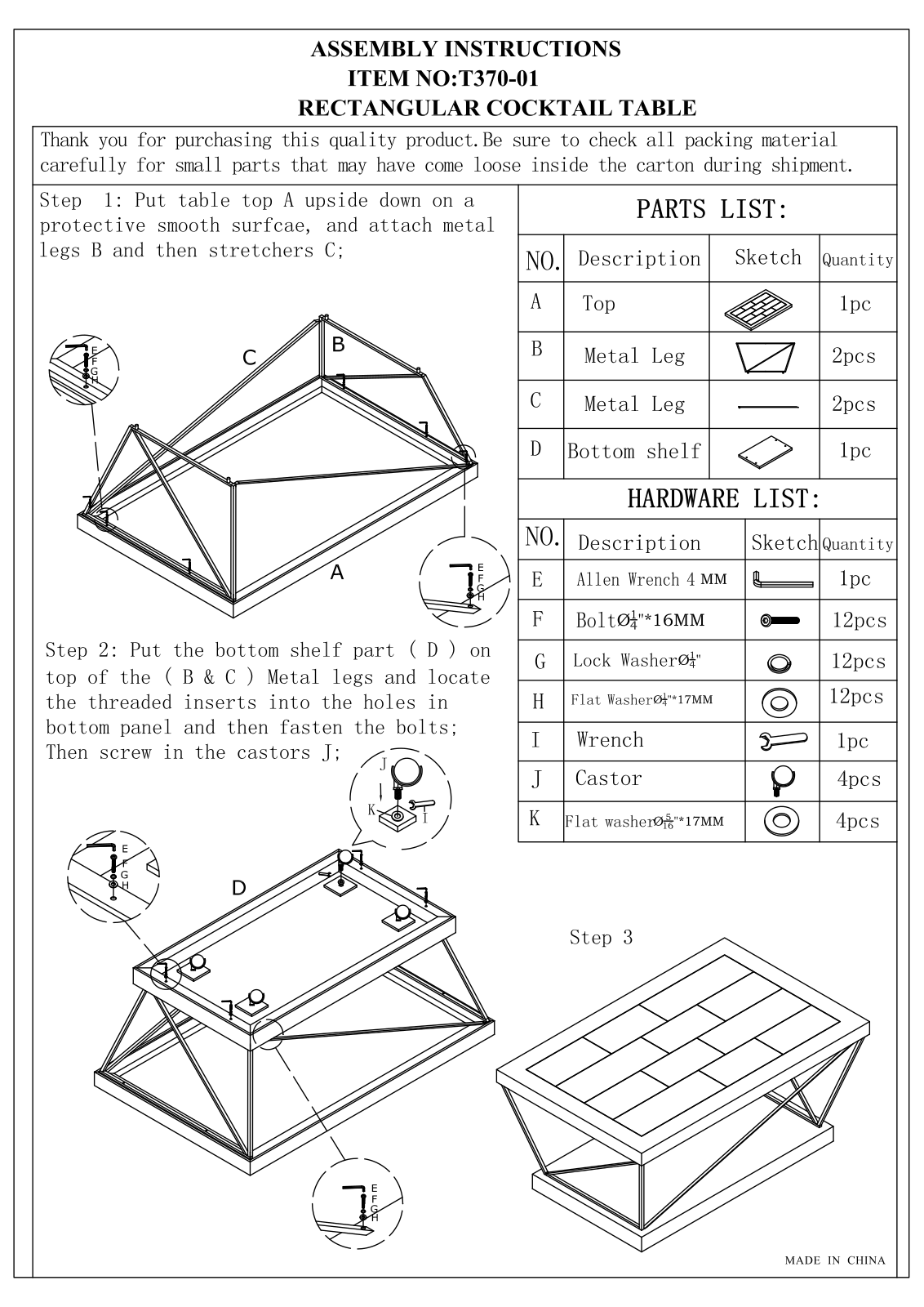 Progressive Furniture T37001 Assembly Guide