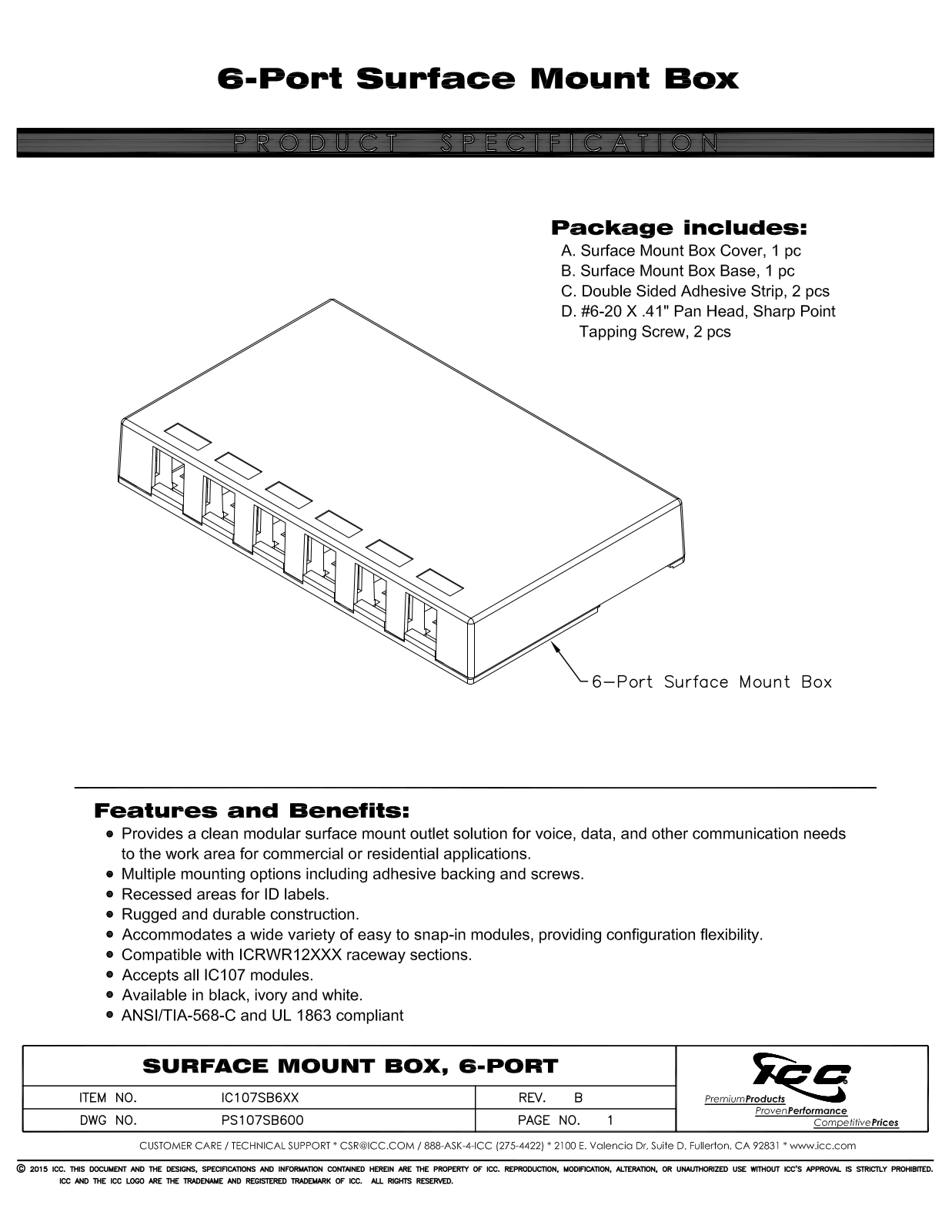 ICC IC107SB6BK, IC107SB6WH Specsheet