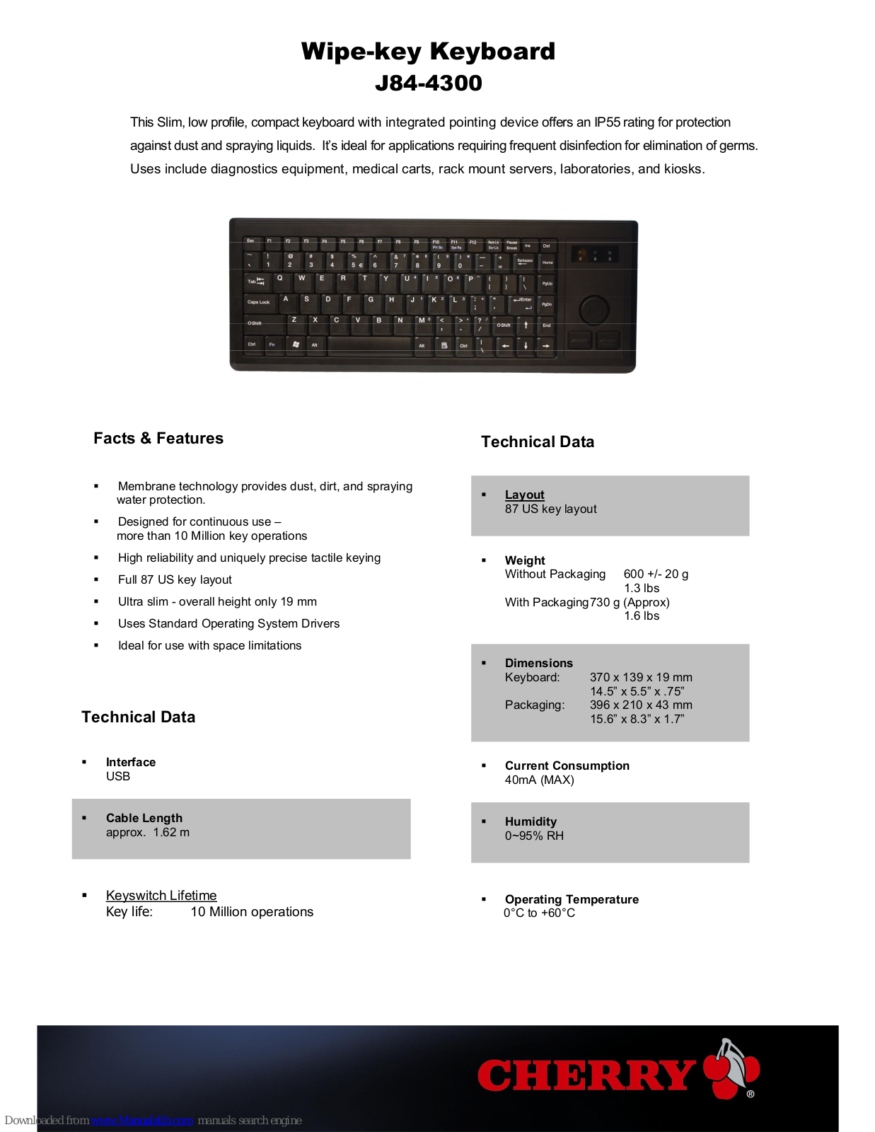 Cherry J84-4300LUAUS-2, J84-4300 Technical Data Manual