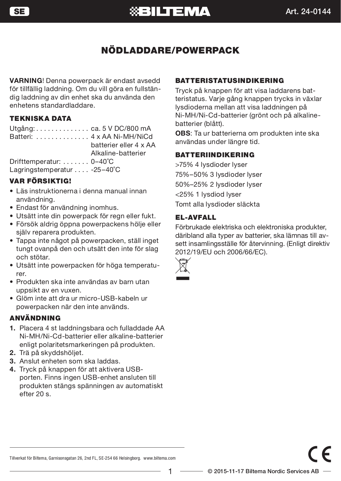 Biltema 24-0144 User Manual