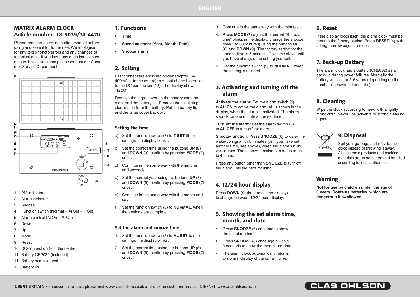 Clas Ohlson 18-5039, 31-4470 Instruction Manual