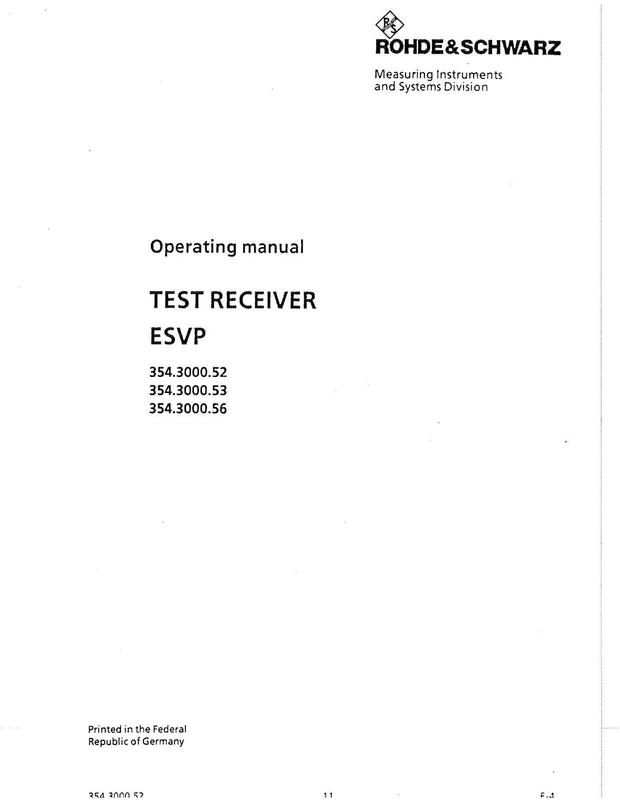 Rohde & Schwarz ESVP 354.3000.56, ESVP 354.3000.53, ESVP 354.3000.52 User Manual