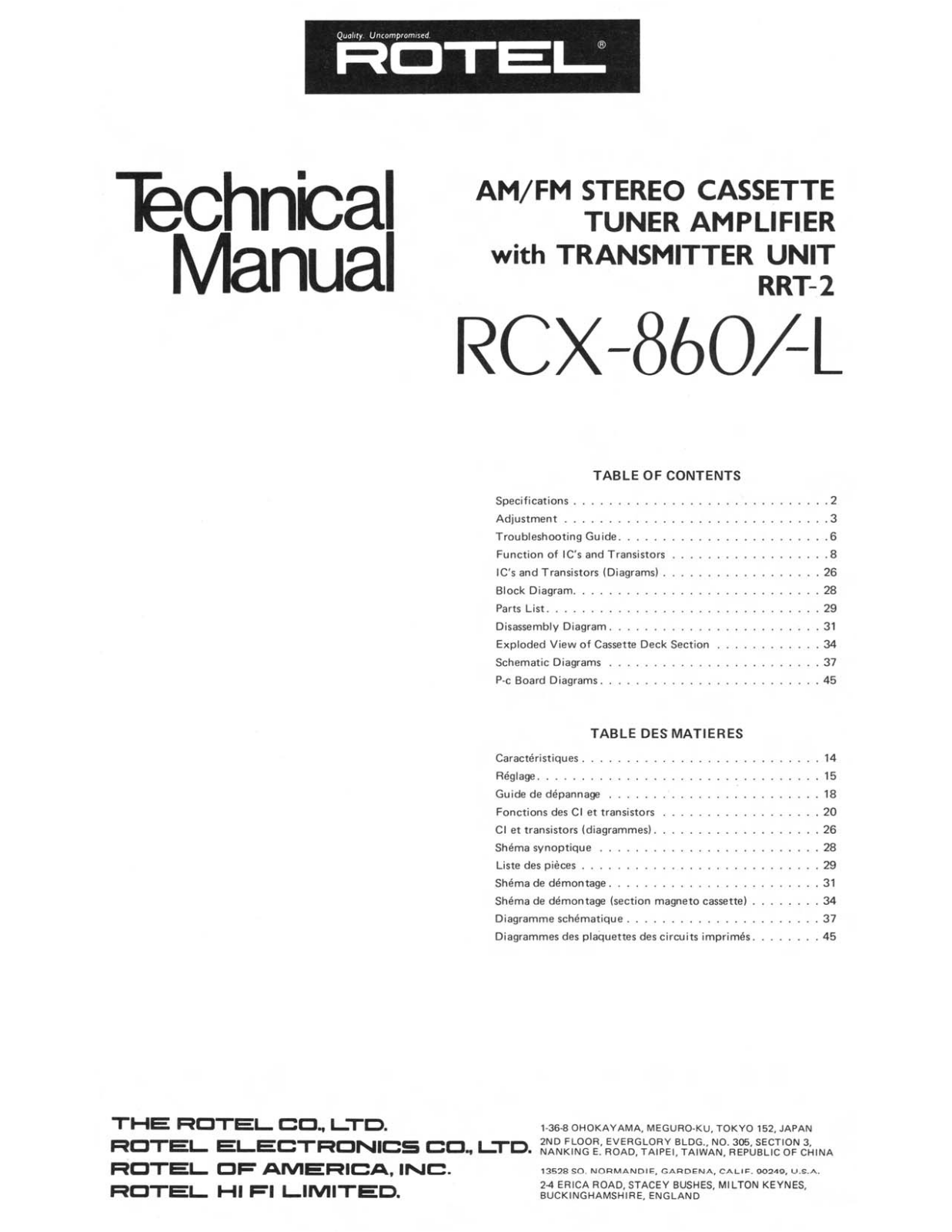 Rotel RCX-860, RCX-860-L Service manual