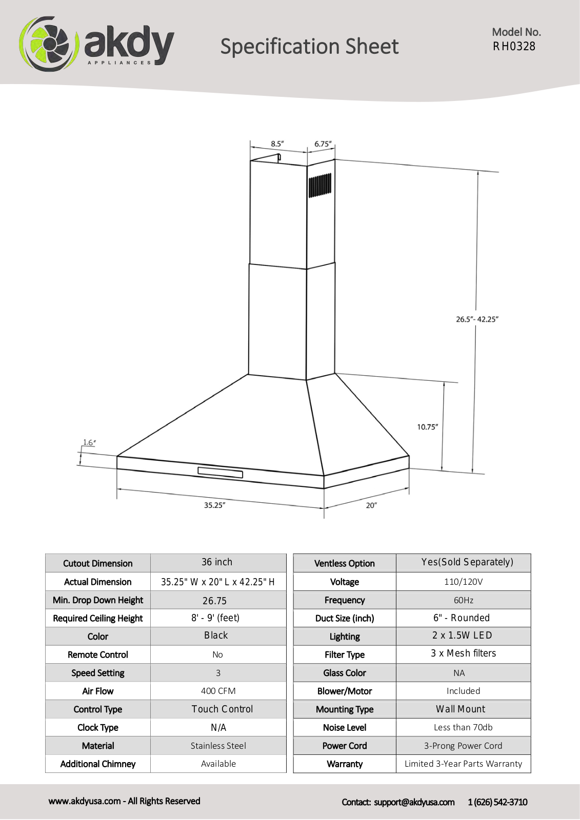 AKDY RH0328 Specifications