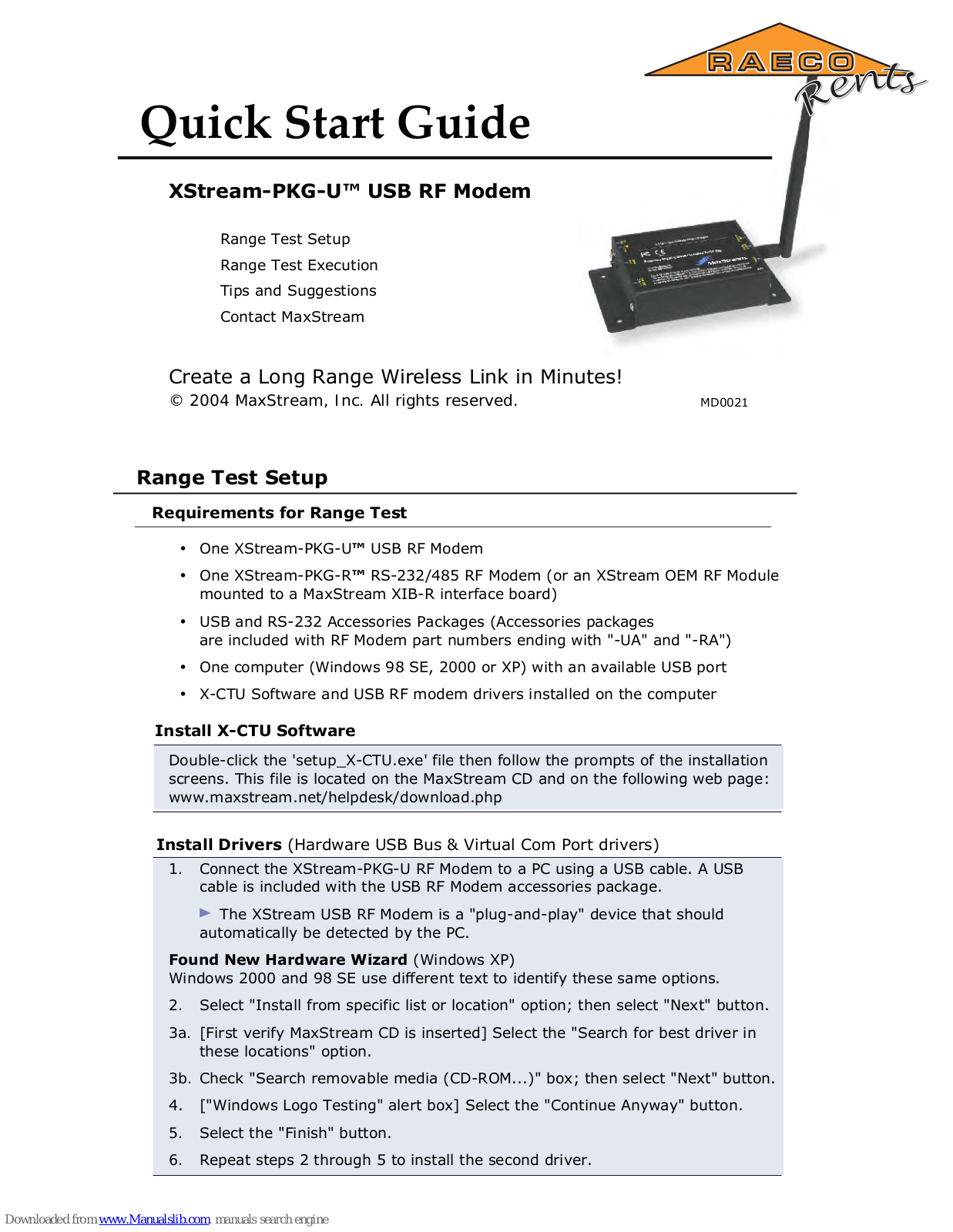 MaxStream Xstream-PKG-U Quick Start Manual