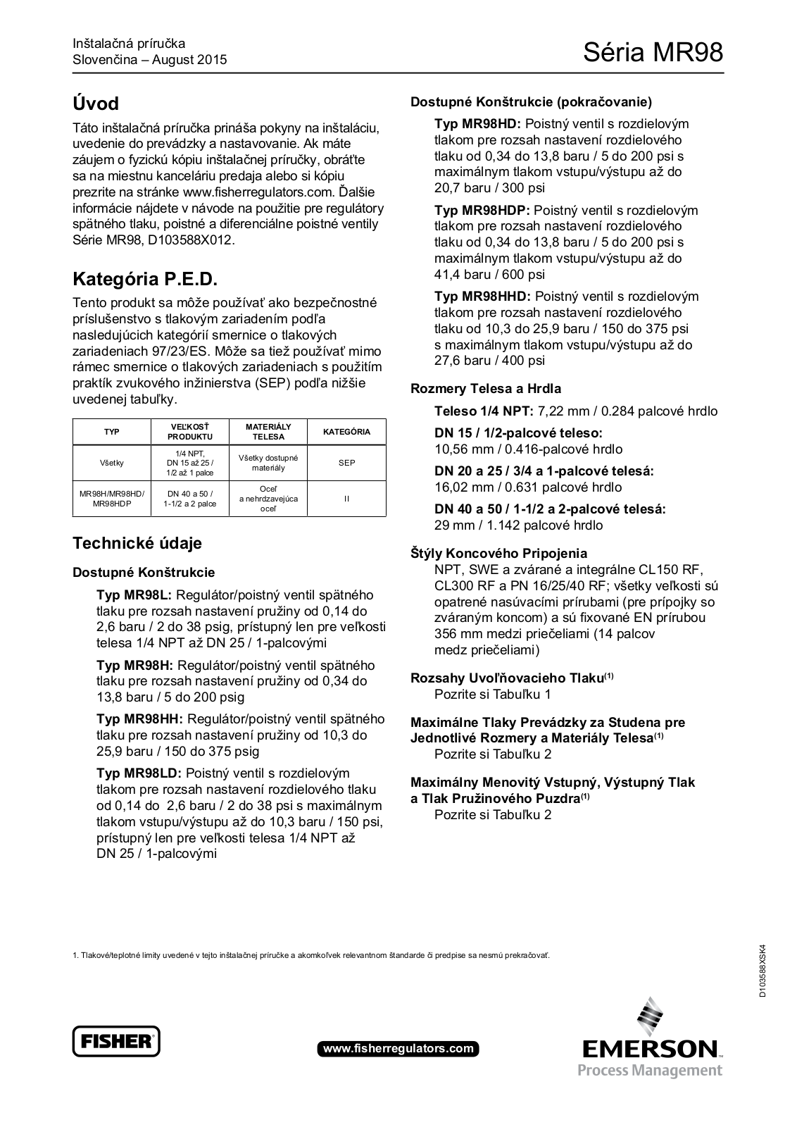 Fisher Installation Guide: MR98 Series | Fisher Manuals & Guides