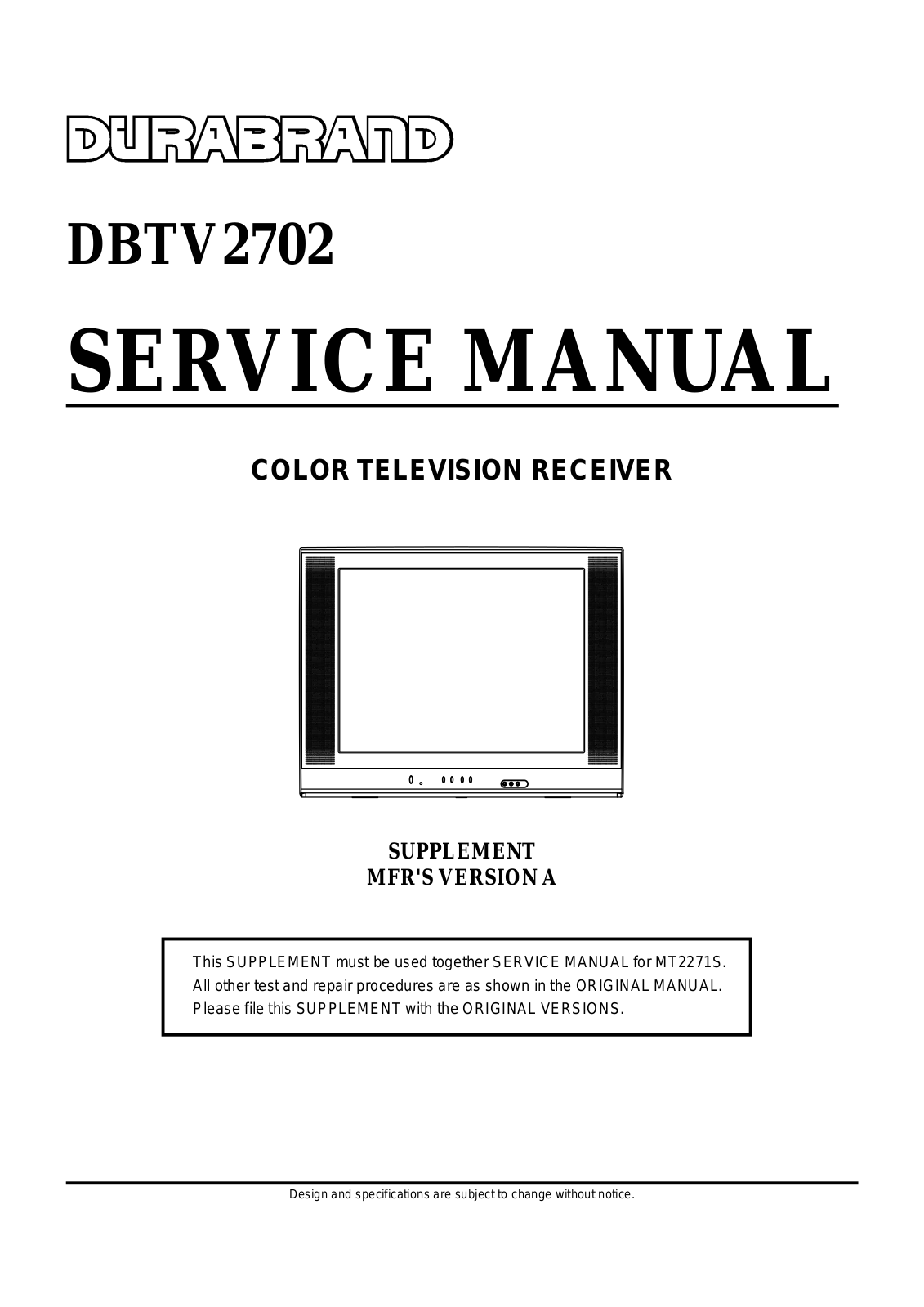 Durabrand DBTV2702SM Schematic