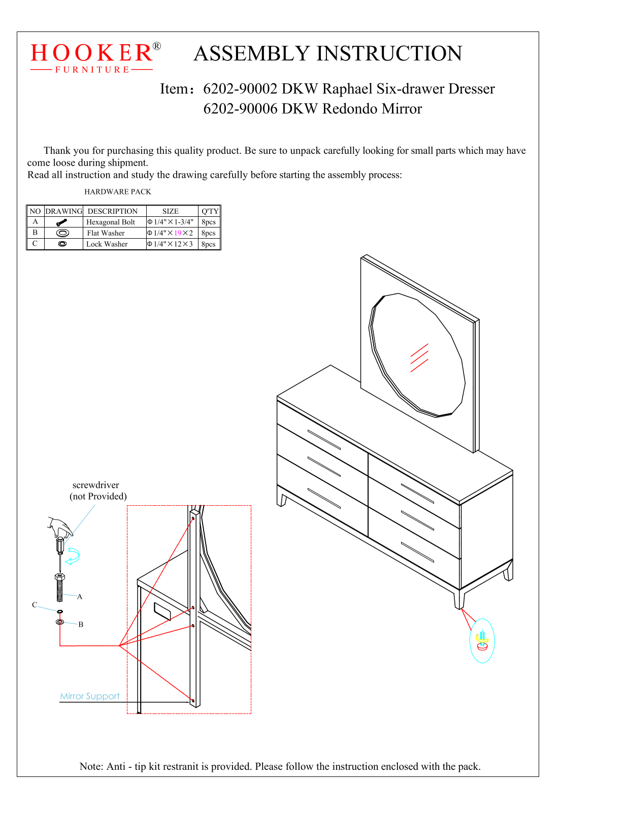 Hooker 6202-90006-DKW, 6202-90002-DKW Assembly Instructions