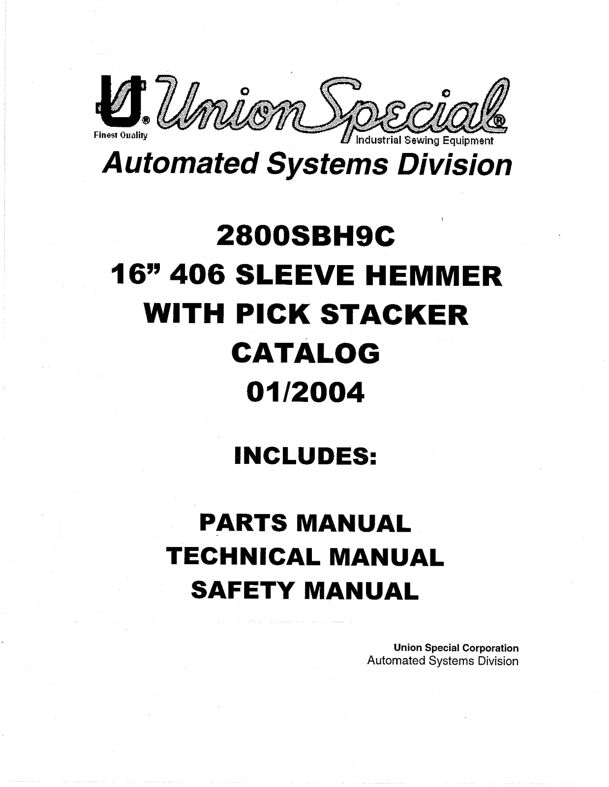 Union Special 2800SBCH9C Parts List