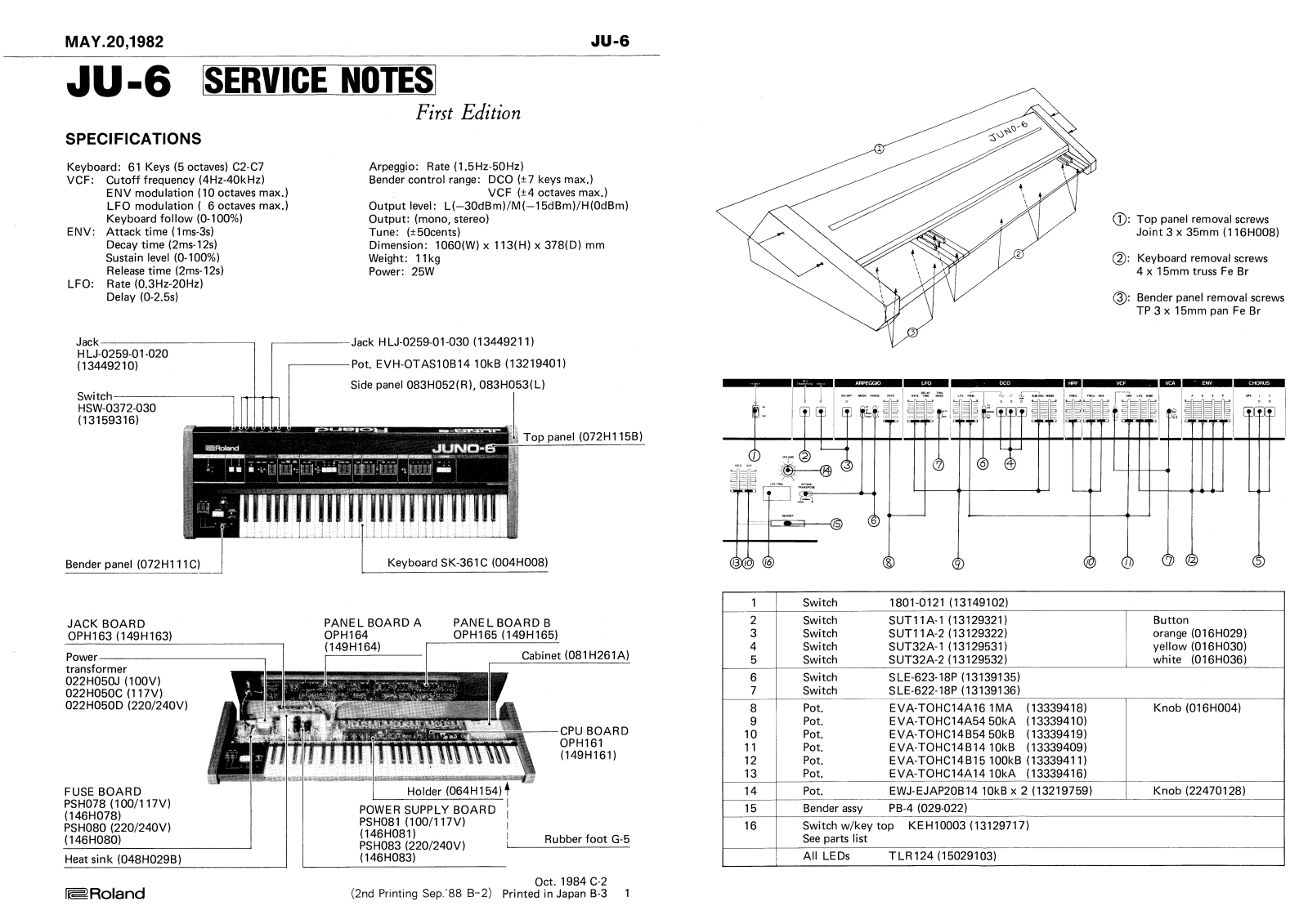 Roland JUNO-6 Service Manual