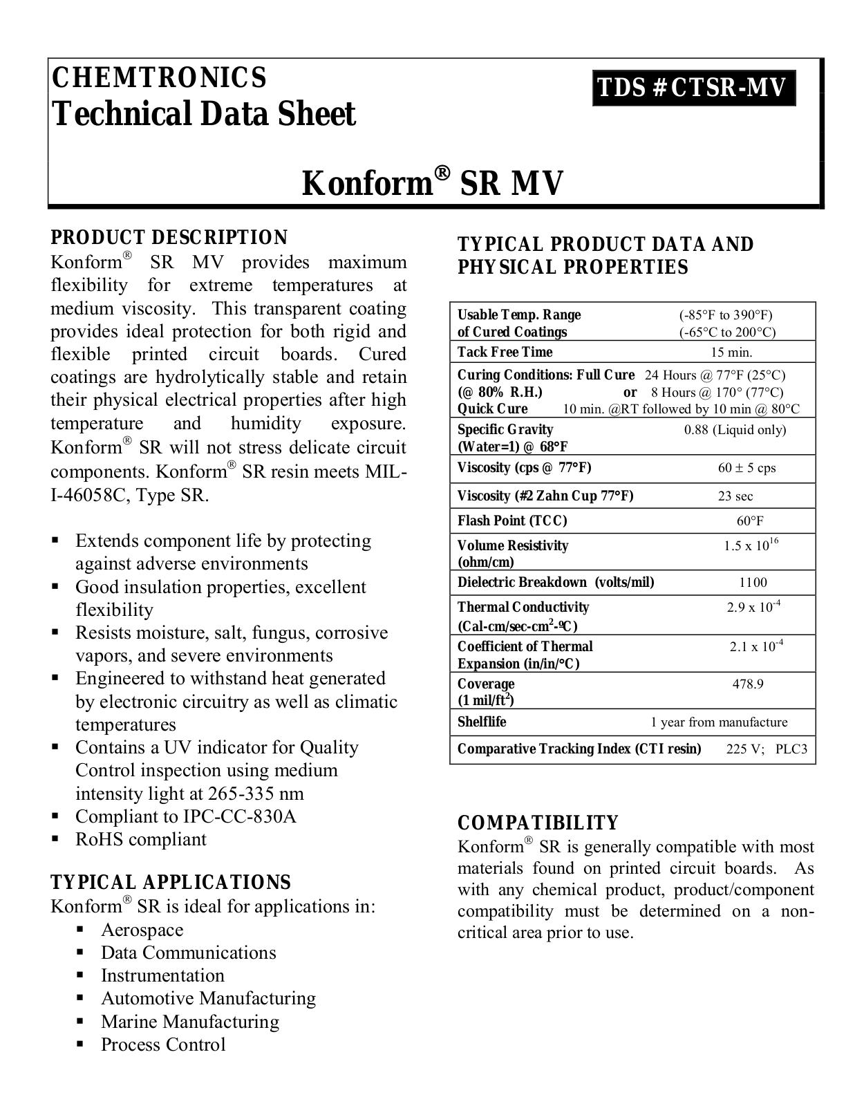 Chemtronics CTSR-MV Data Sheet