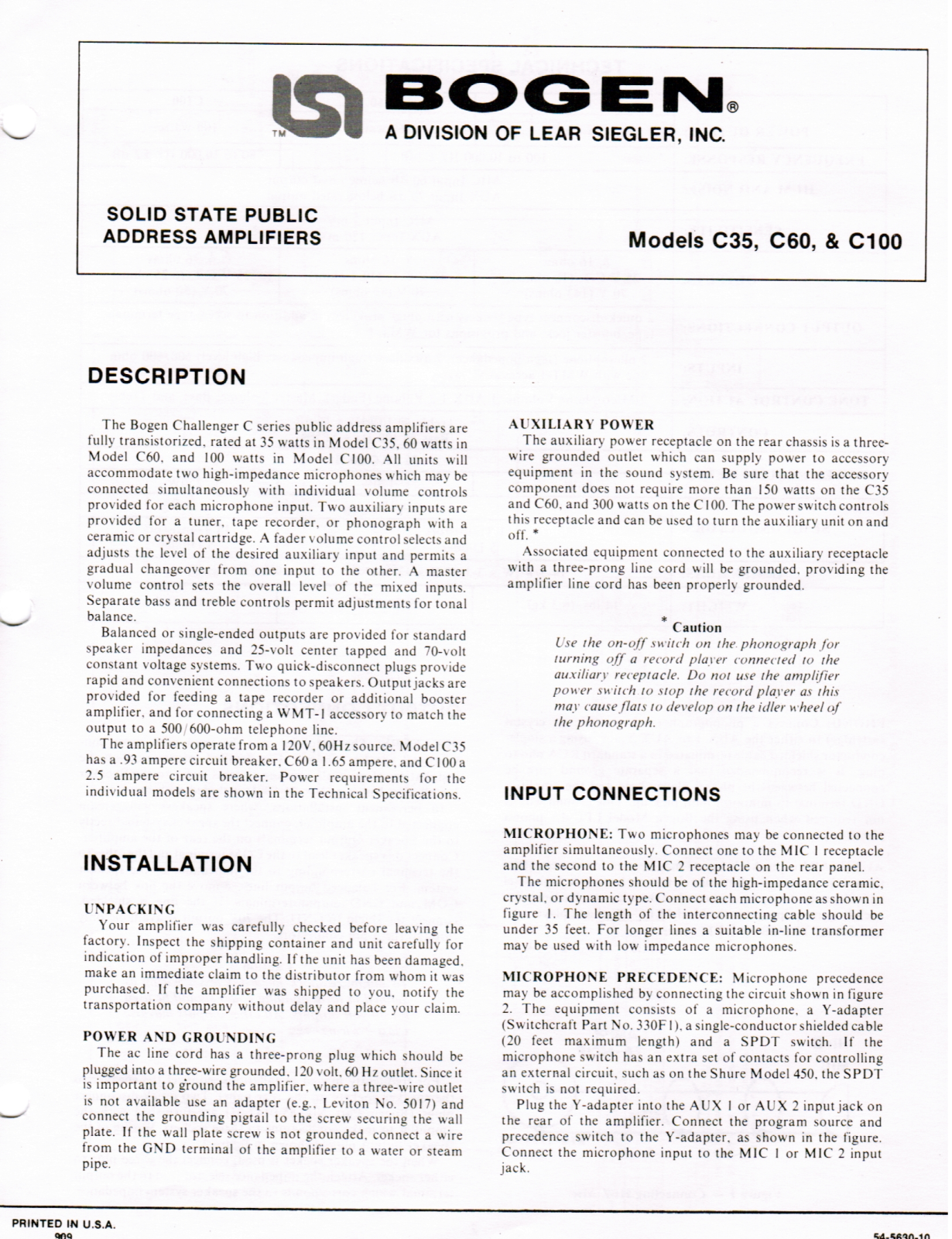 Bogen C60 Service Manual