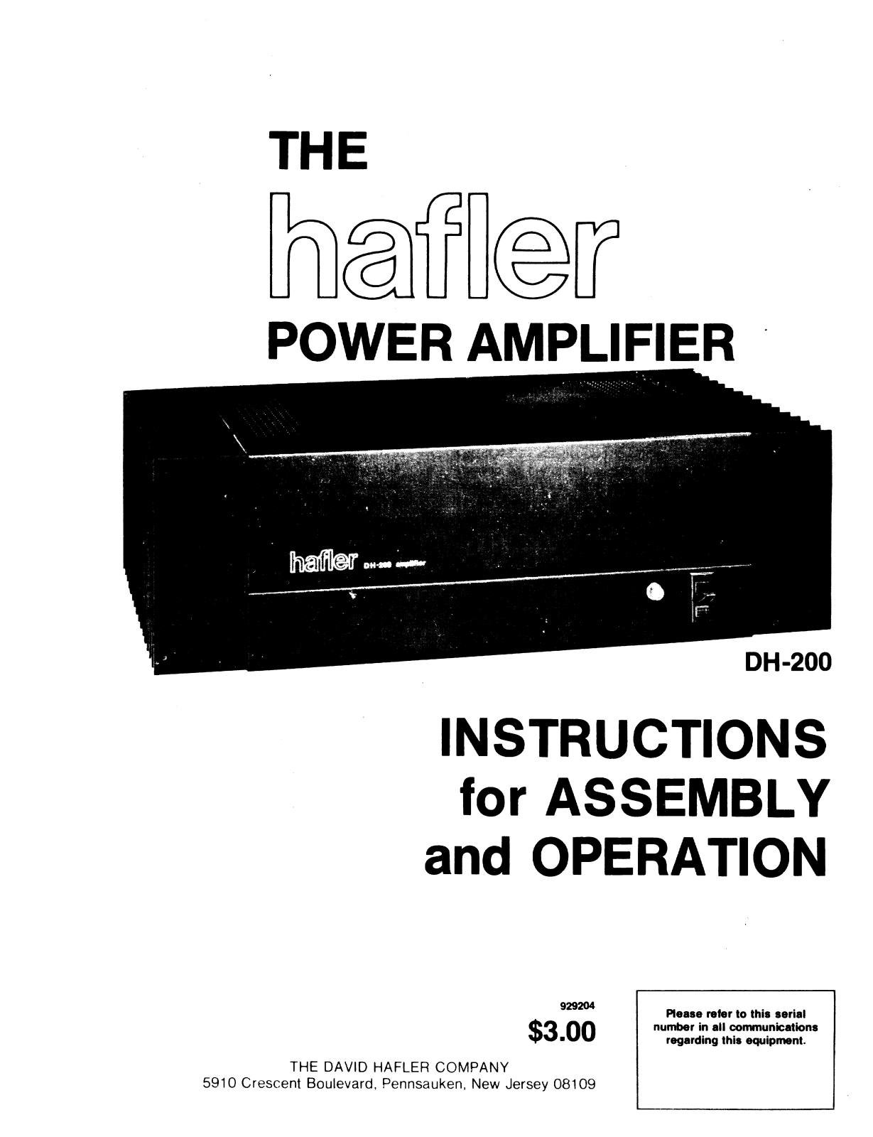 Hafler DH-200 Kit Service manual