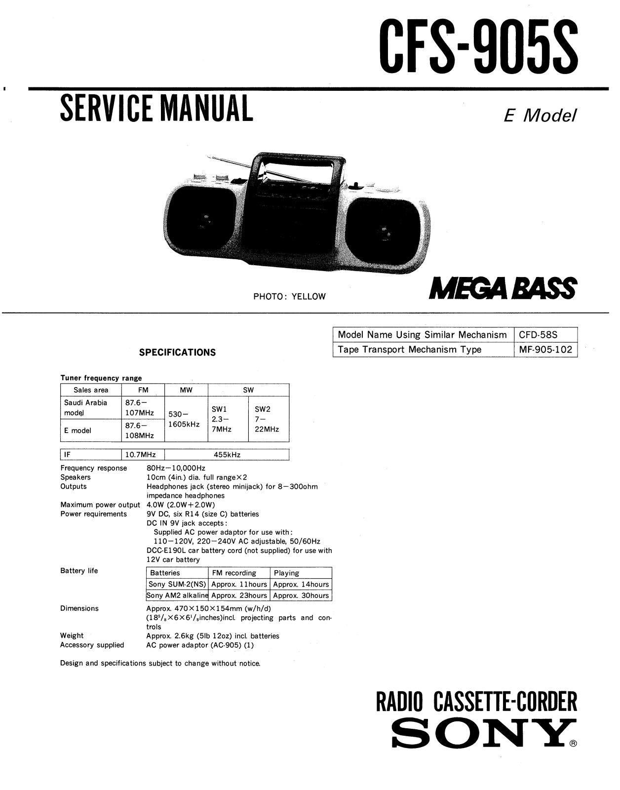 Sony CFS-905-S Service manual