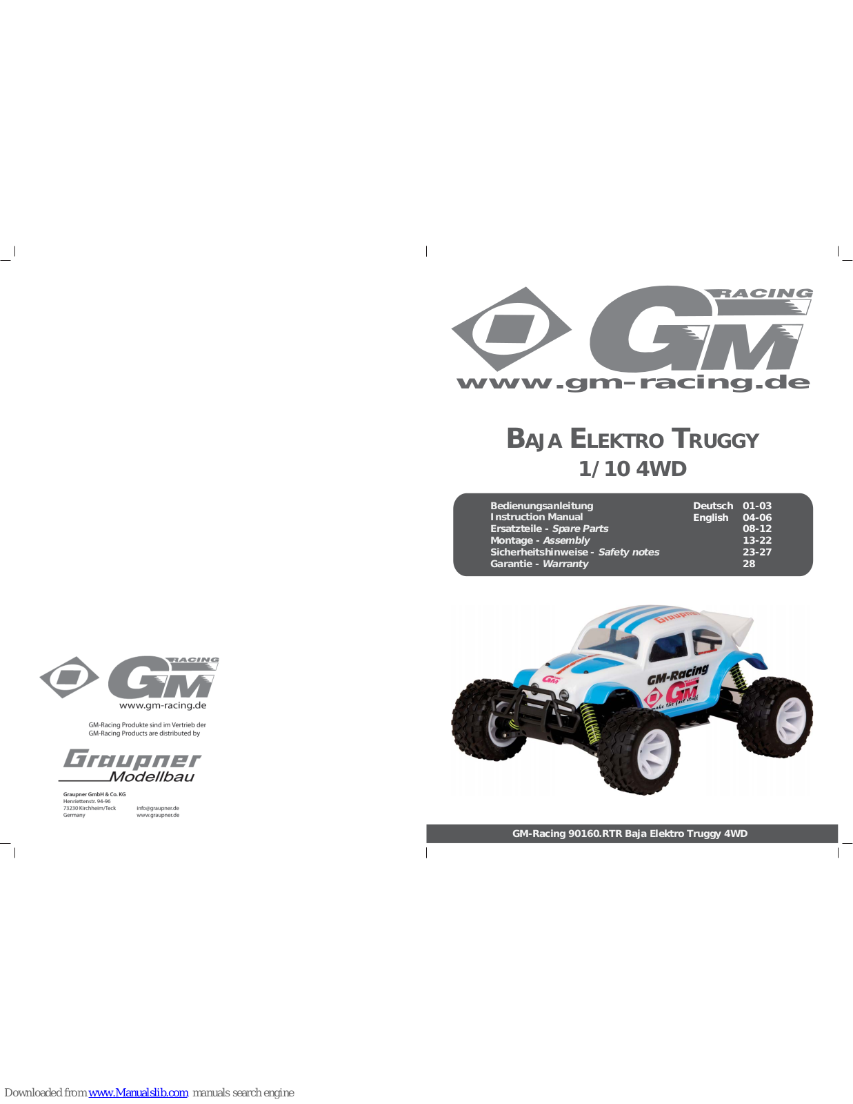 GRAUPNER BAJA ELEKTRO-TRUGGY4WD 1/10 RTR, GM-Racing 90160.RTR Instruction Manual