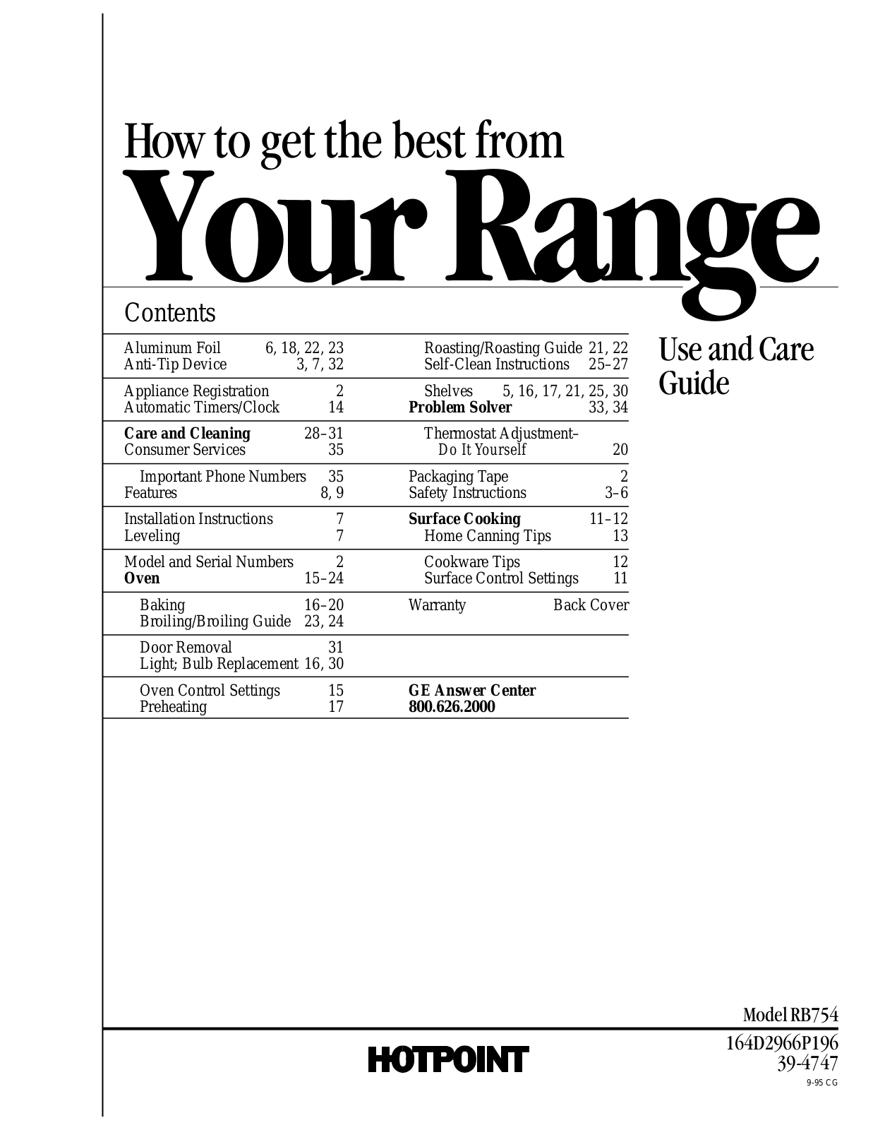 GE RB754 Use and Care Manual