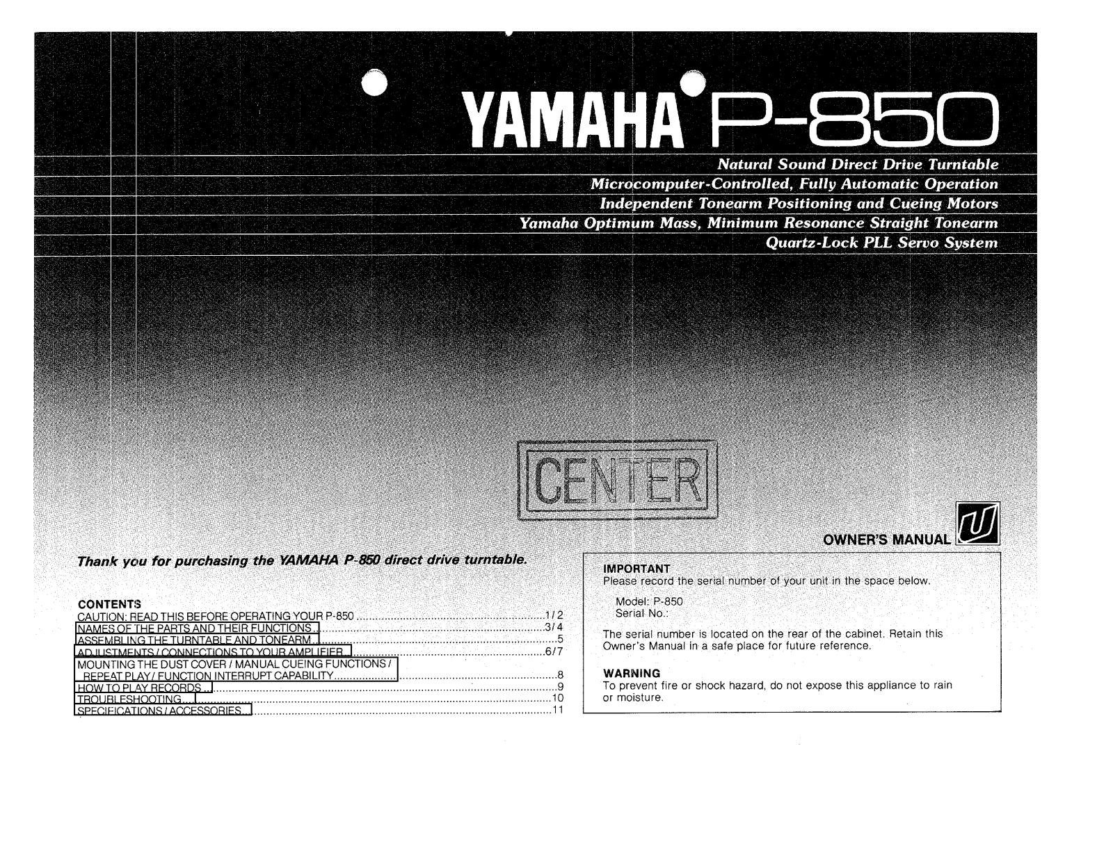 Yamaha P850 User Manual