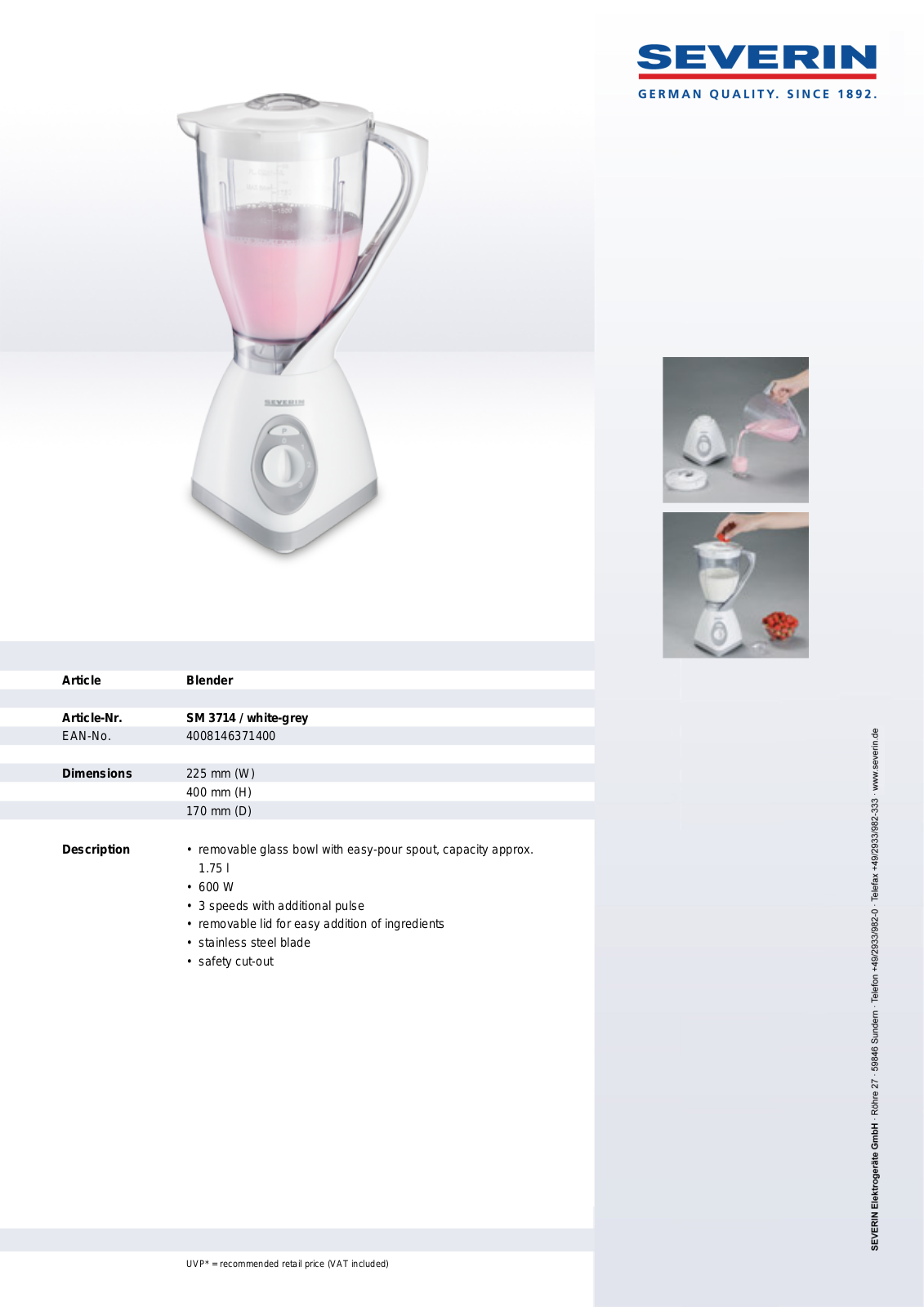 Severin BLENDER, SM 3714 User Manual