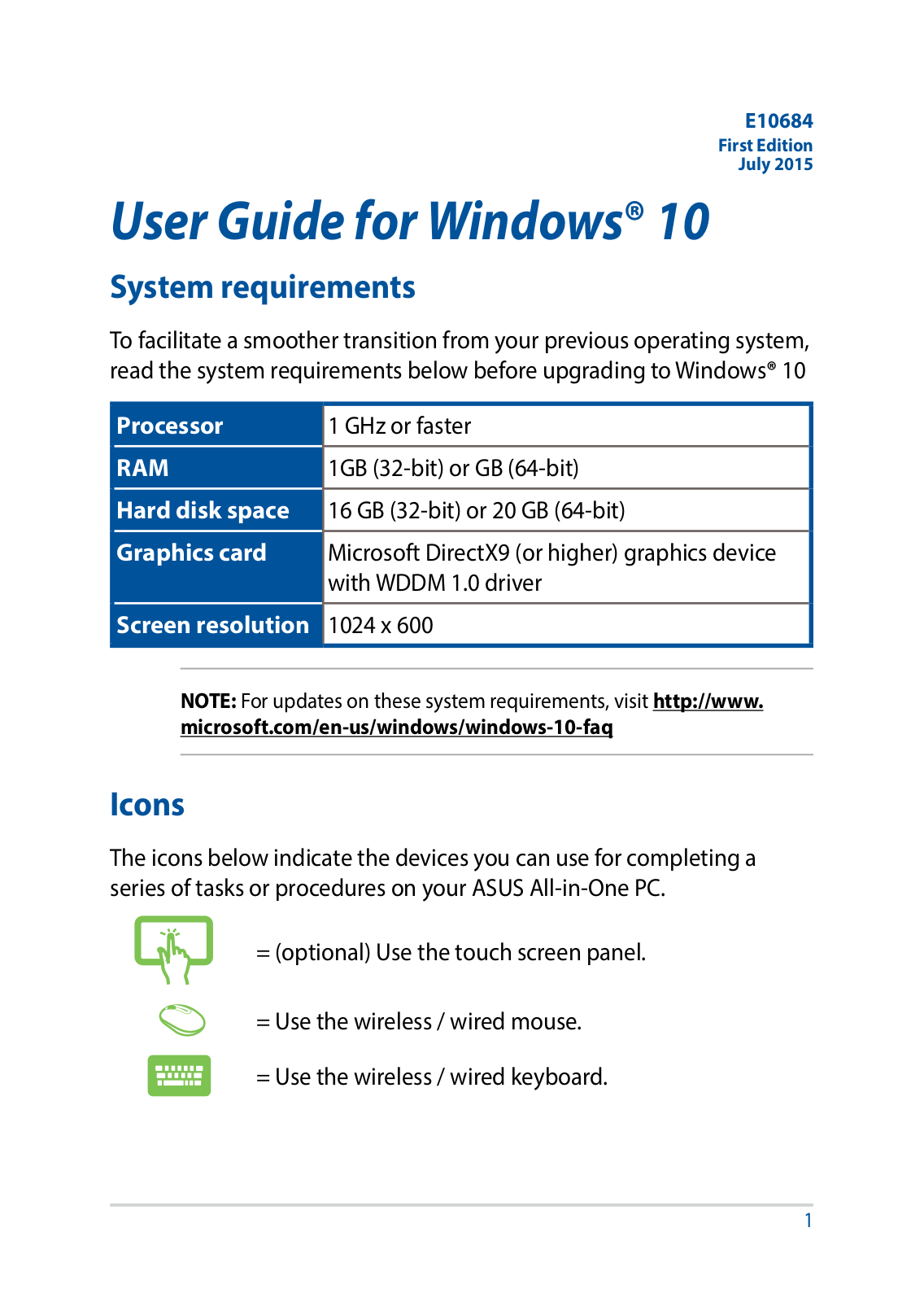 Asus ET2702IGTH, ET2323INK, ET2311IUKH, ET2231IUT, ET2040IUK Win10 manual