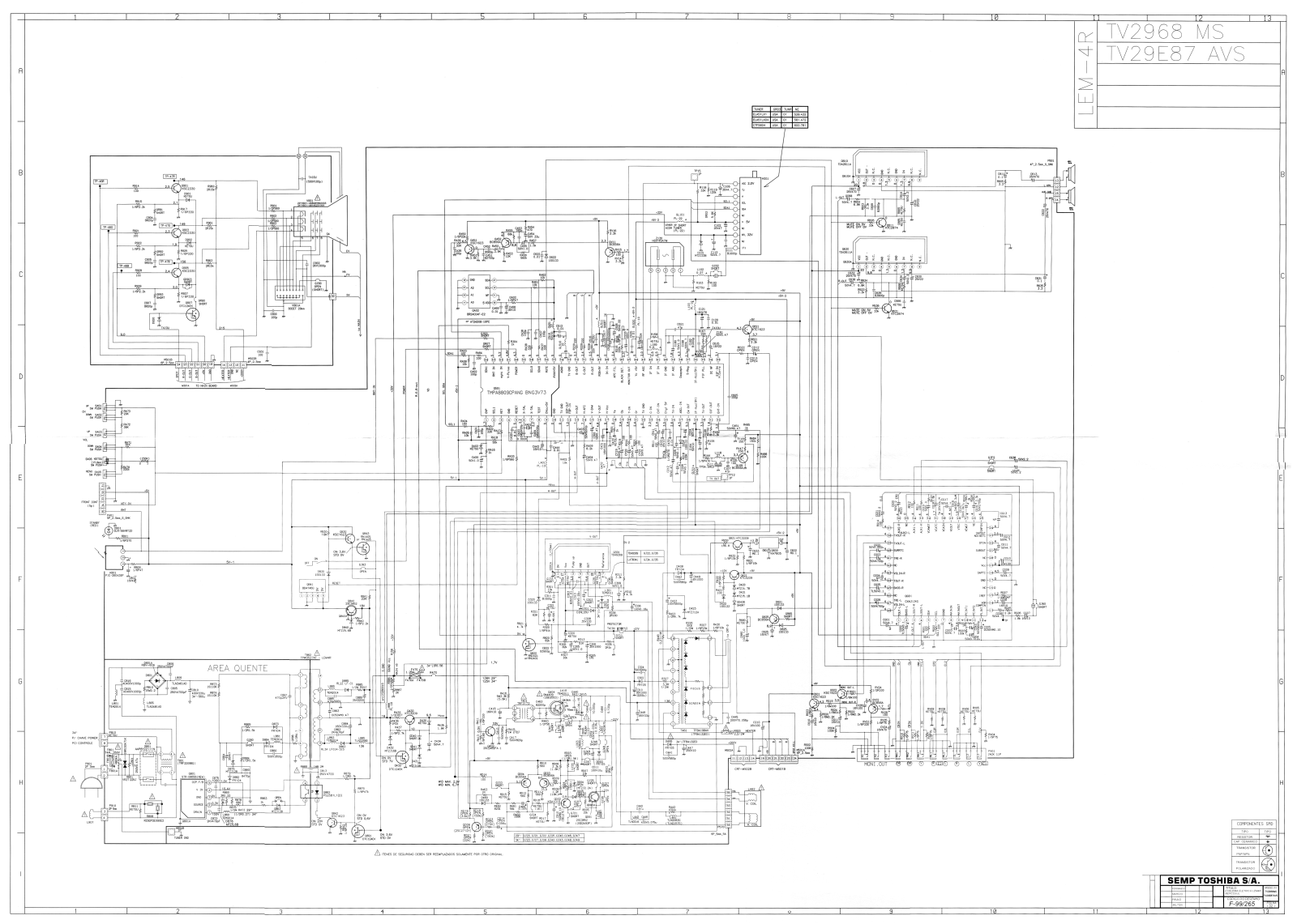 Toshiba TV 2968 MS, TV 2987AVS Schematic