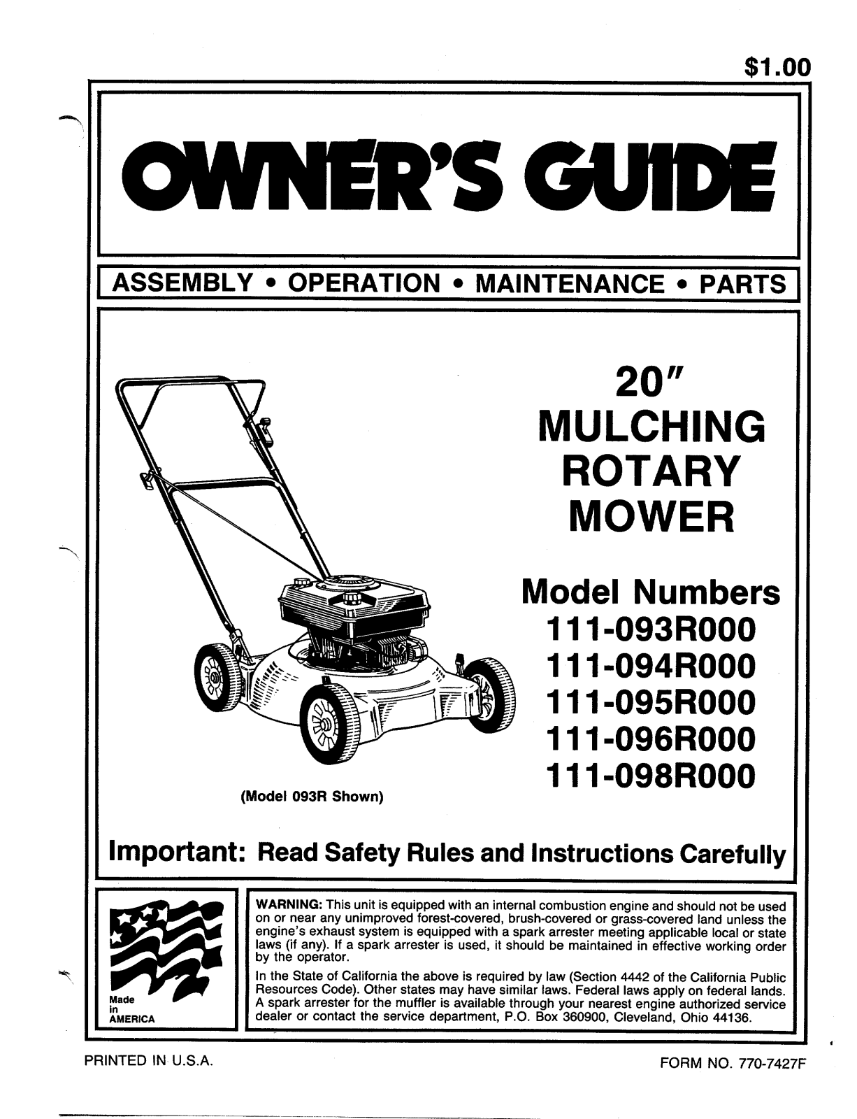 MTD 11-093R000, 11-096R000, 11-095R000, 11-094R000, 11-098R000 User Manual