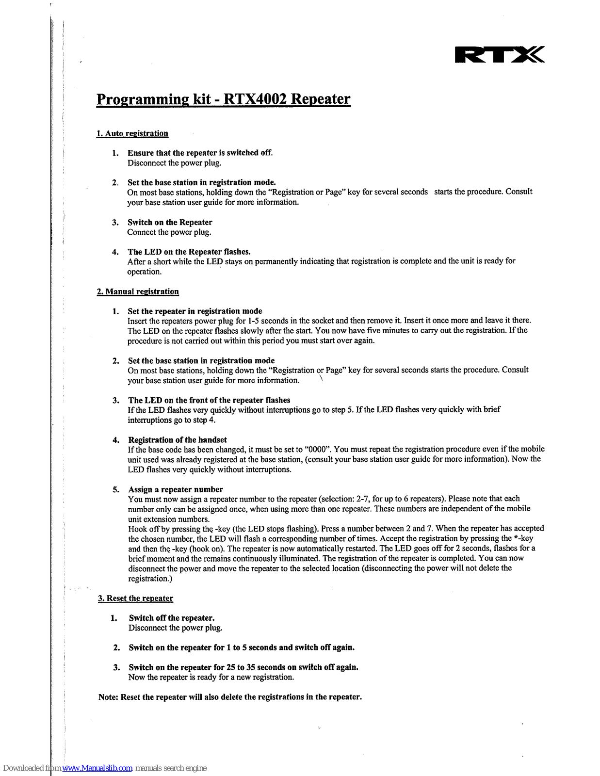 NEC RTX4002 REPEATER - PROGRAMMING KIT User Manual - ManualMachine.com