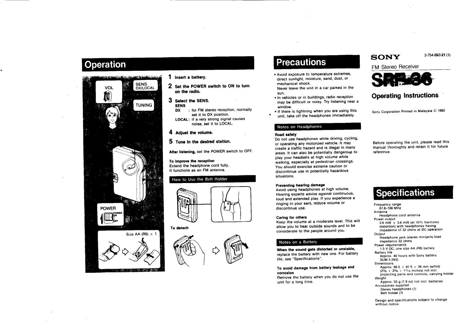 Sony SRF-36 User Manual