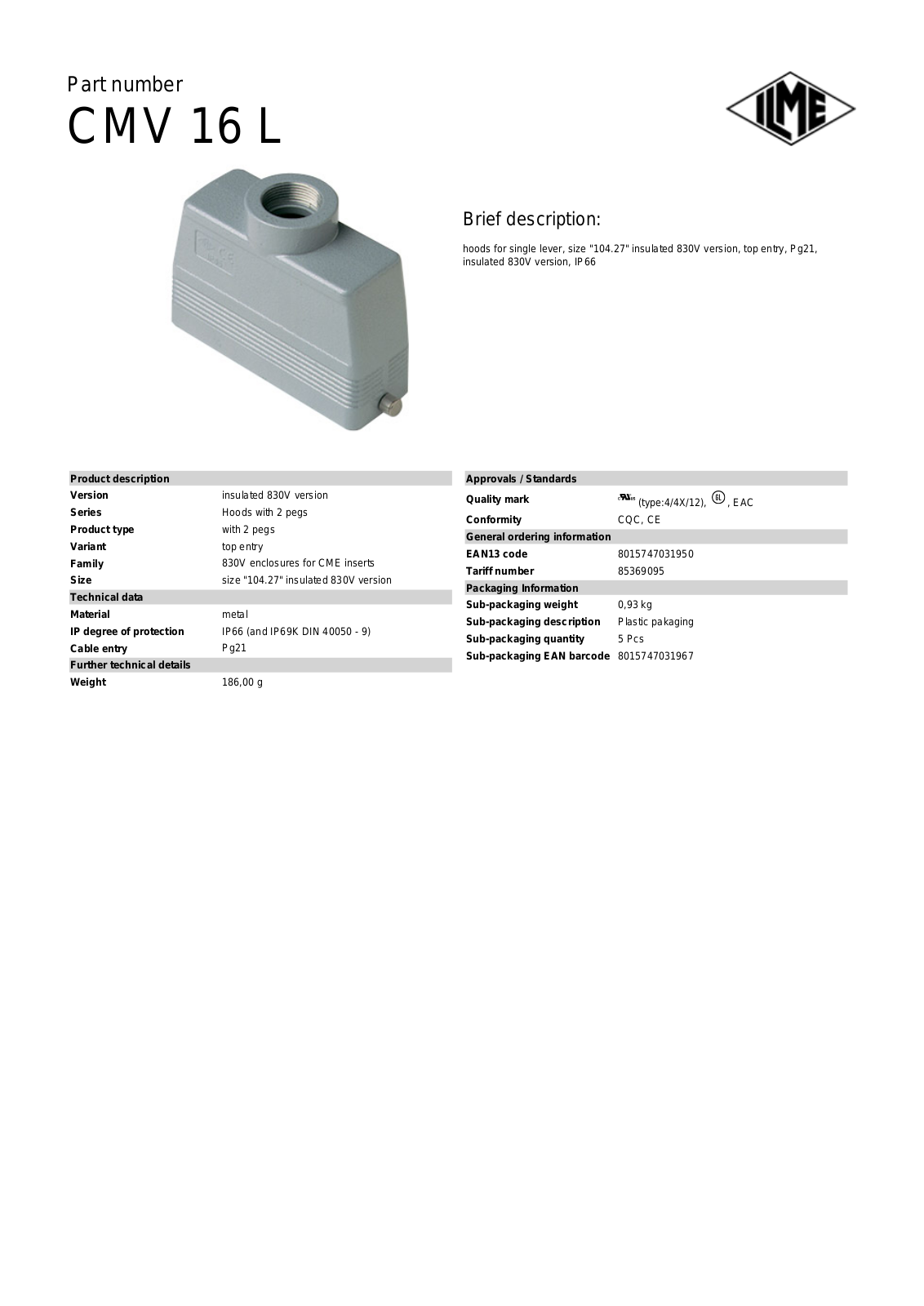 ILME CMV-16L Data Sheet