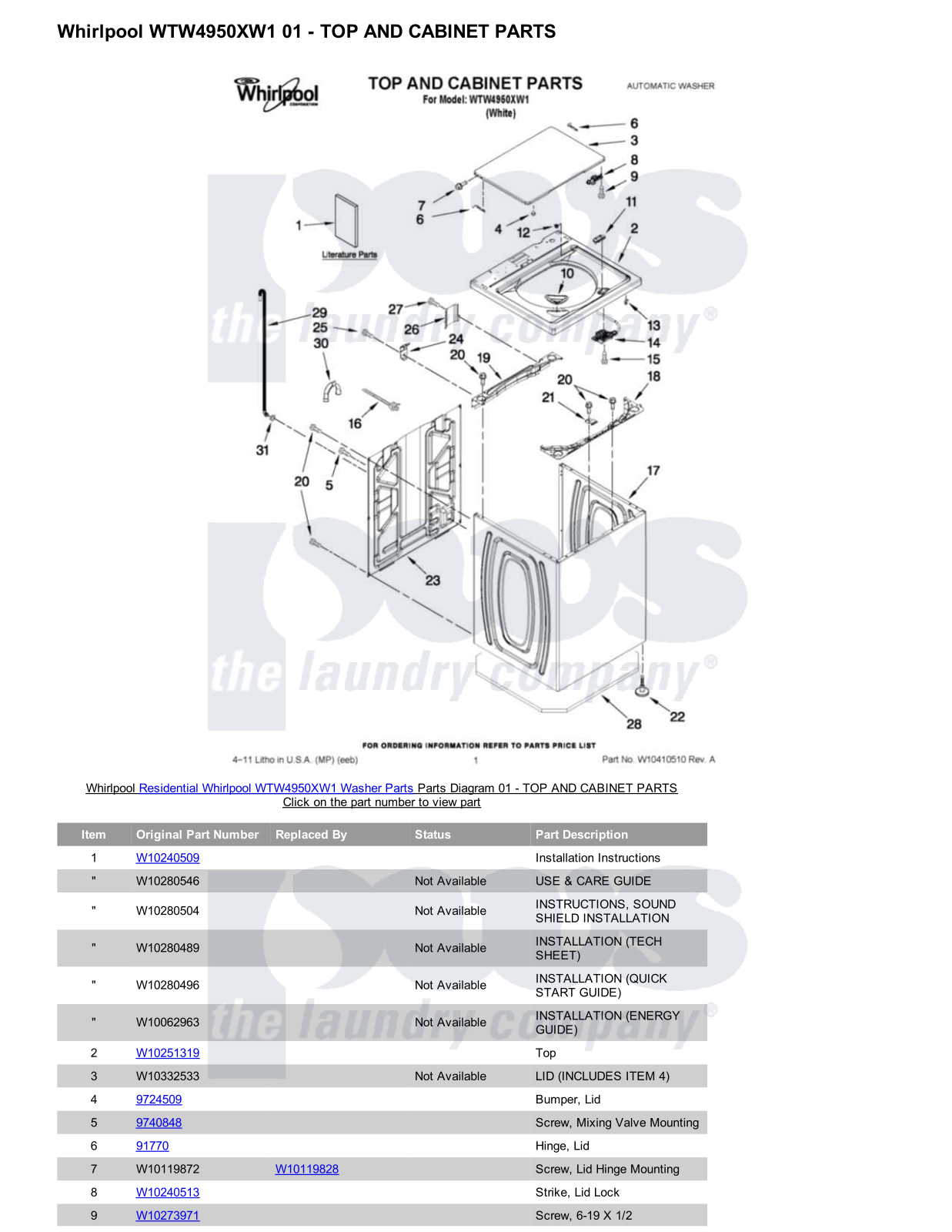 Whirlpool WTW4950XW1 Parts Diagram