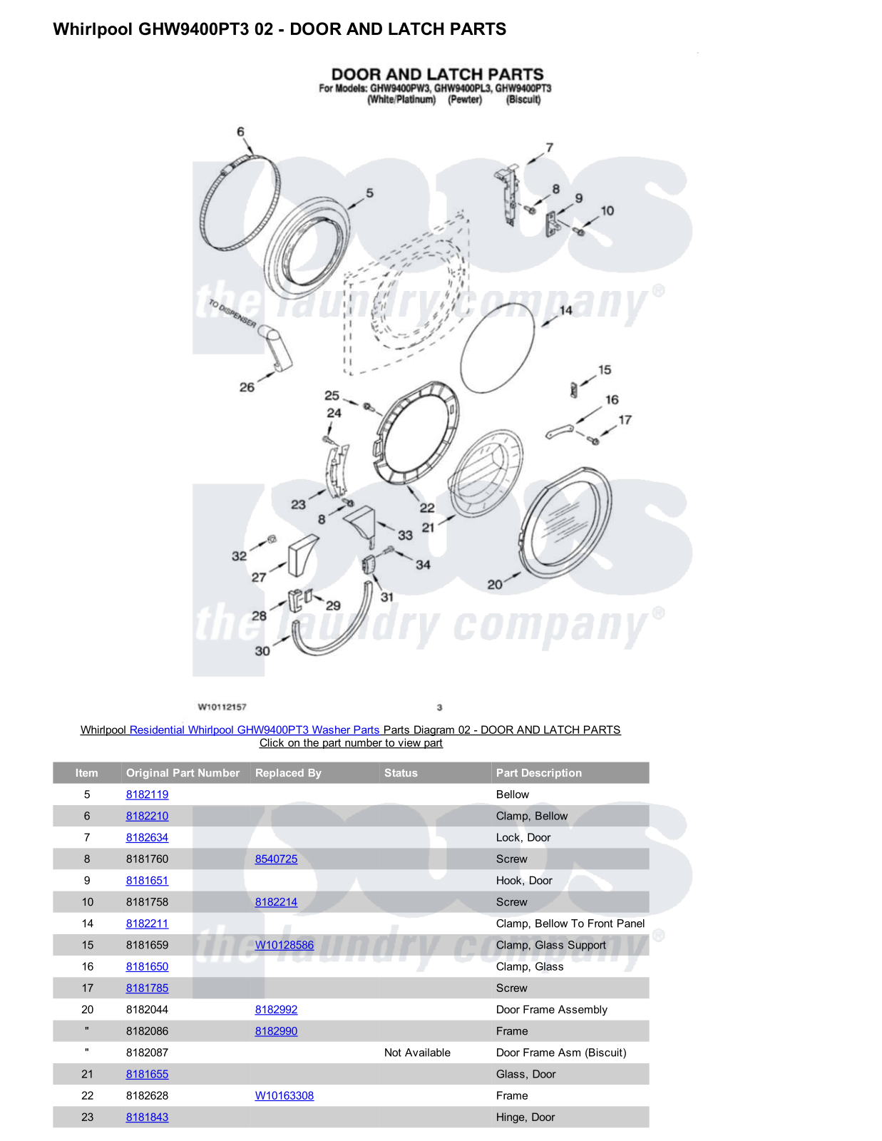 Whirlpool GHW9400PT3 Parts Diagram