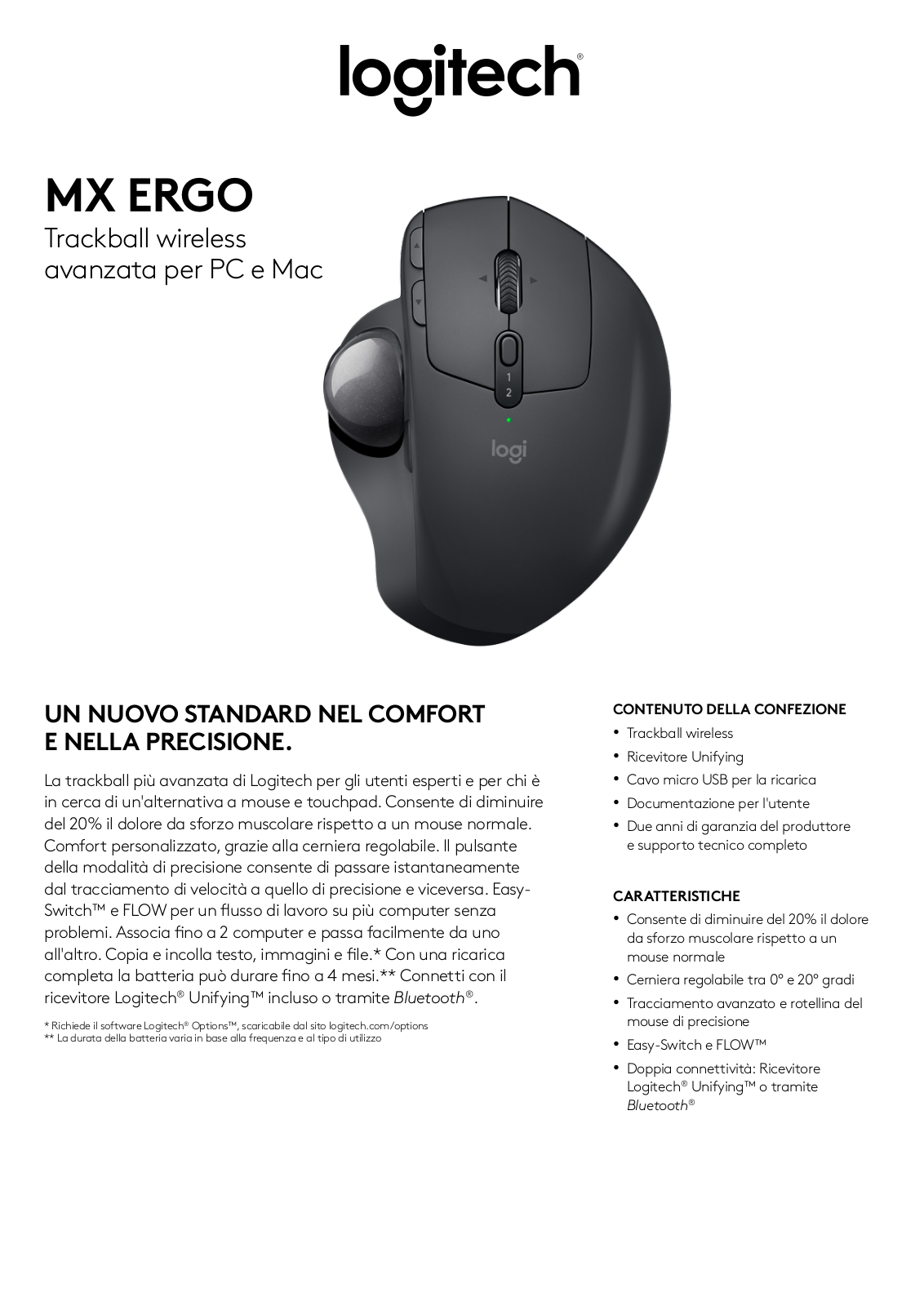 Logitech MX ERGO SPECIFICATIONS