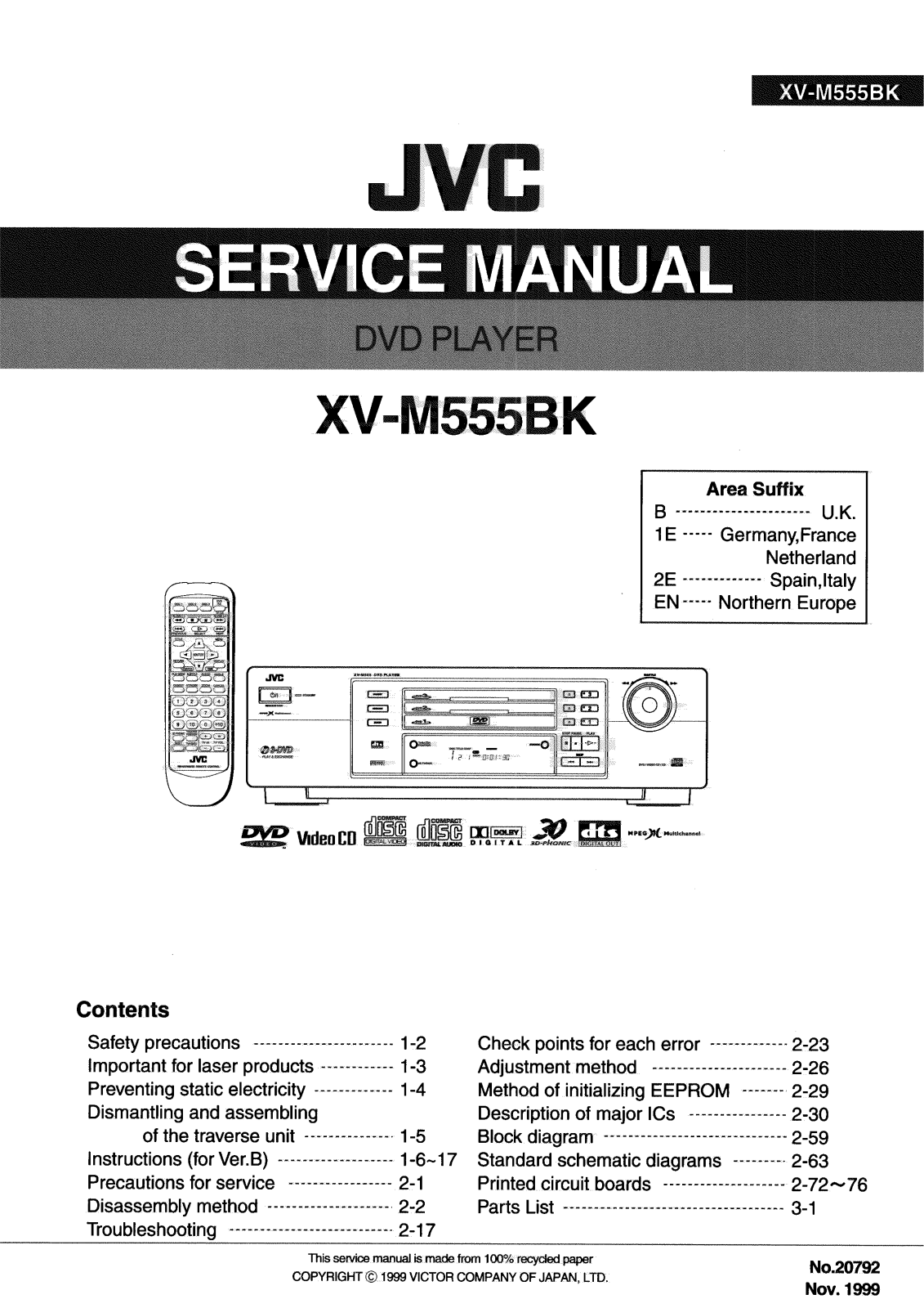 JVC XV-M555BK1E, XV-M555BK2E, XV-M555BKB, XV-M555BKEN, XV-M567GD Service Manual
