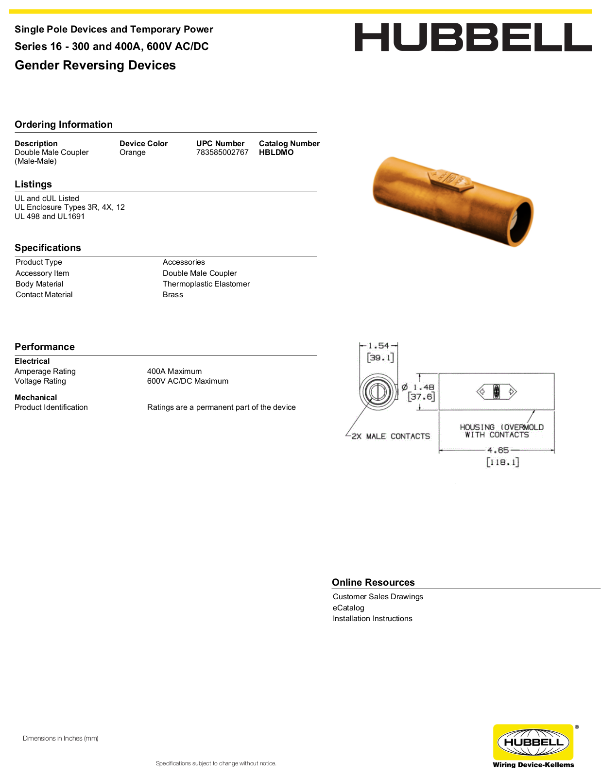 Hubbell HBLDMO Specifications - ManualMachine.com