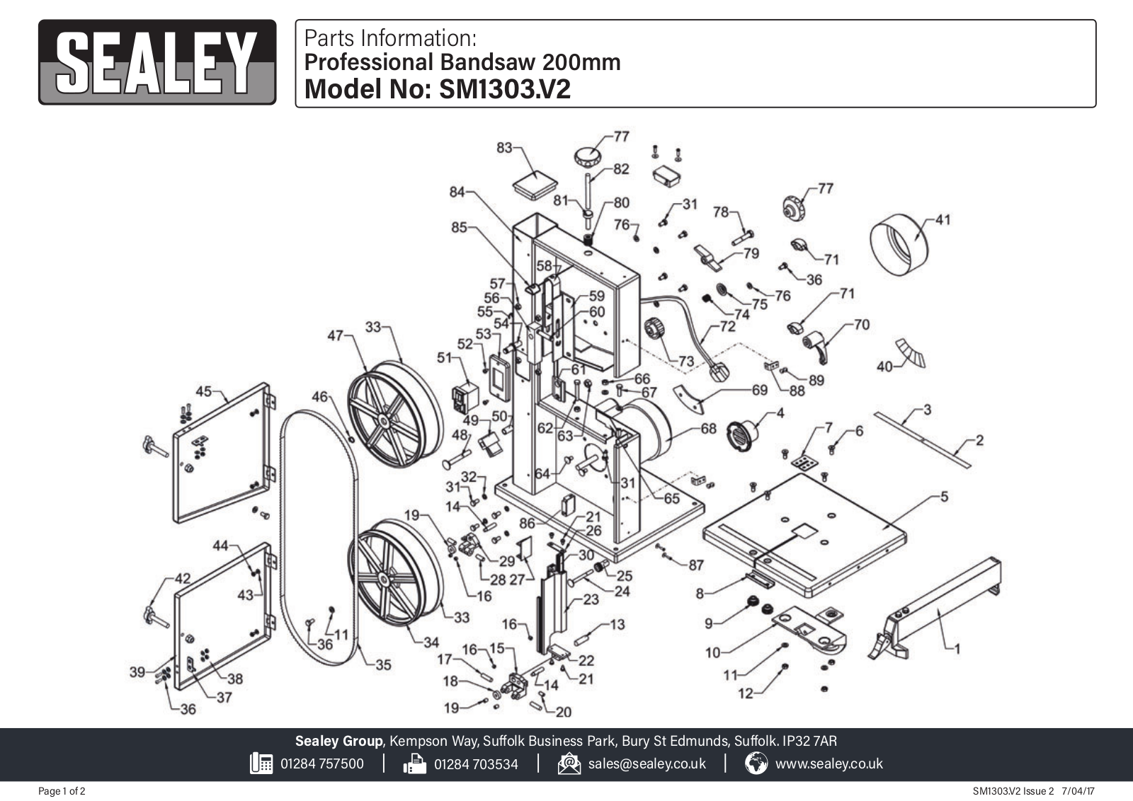 Sealey SM1303.V2 Parts Listing