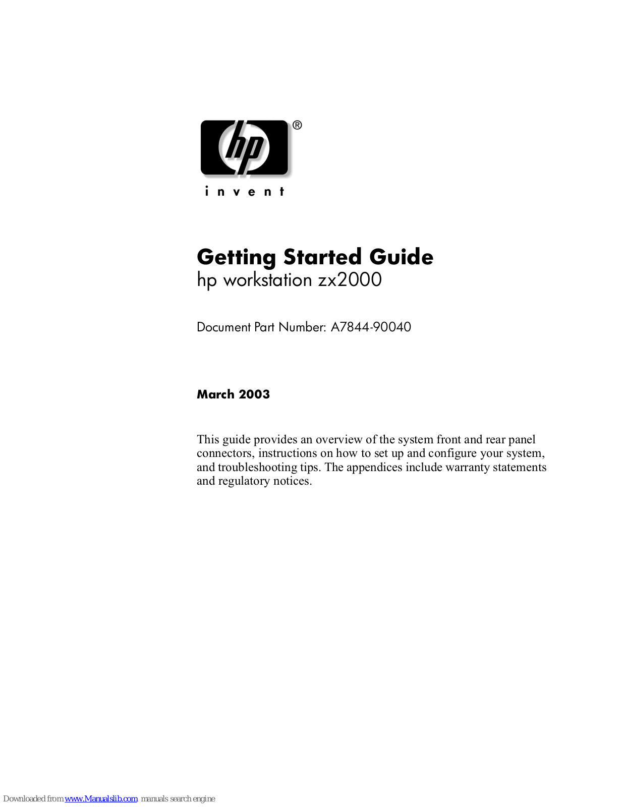 HP Invent zx2000 Getting Started Manual