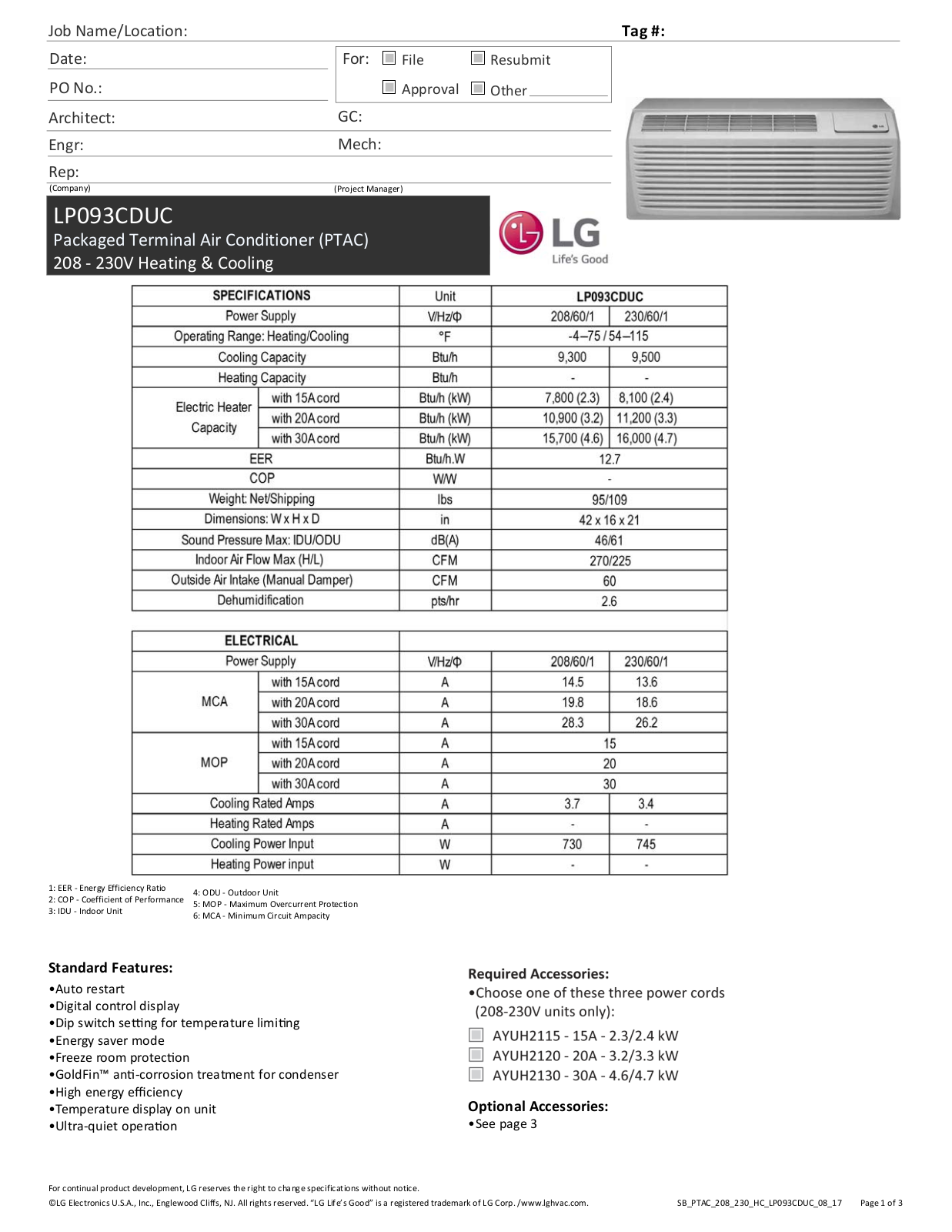 LG LP093CDUC Specifications