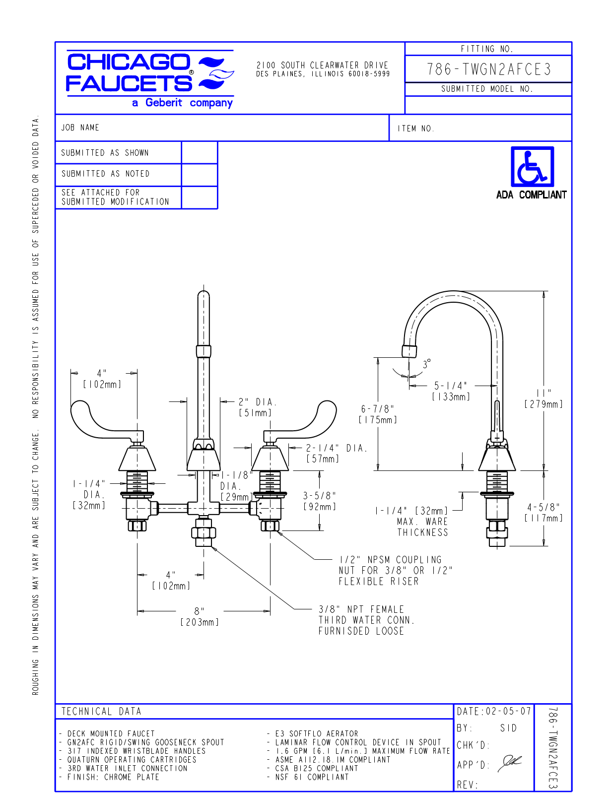 Chicago Faucet 786-TWGN2AFCE3CP User Manual