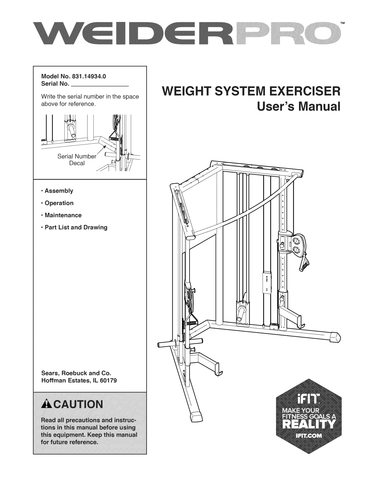 Weider 831149340 Owner’s Manual