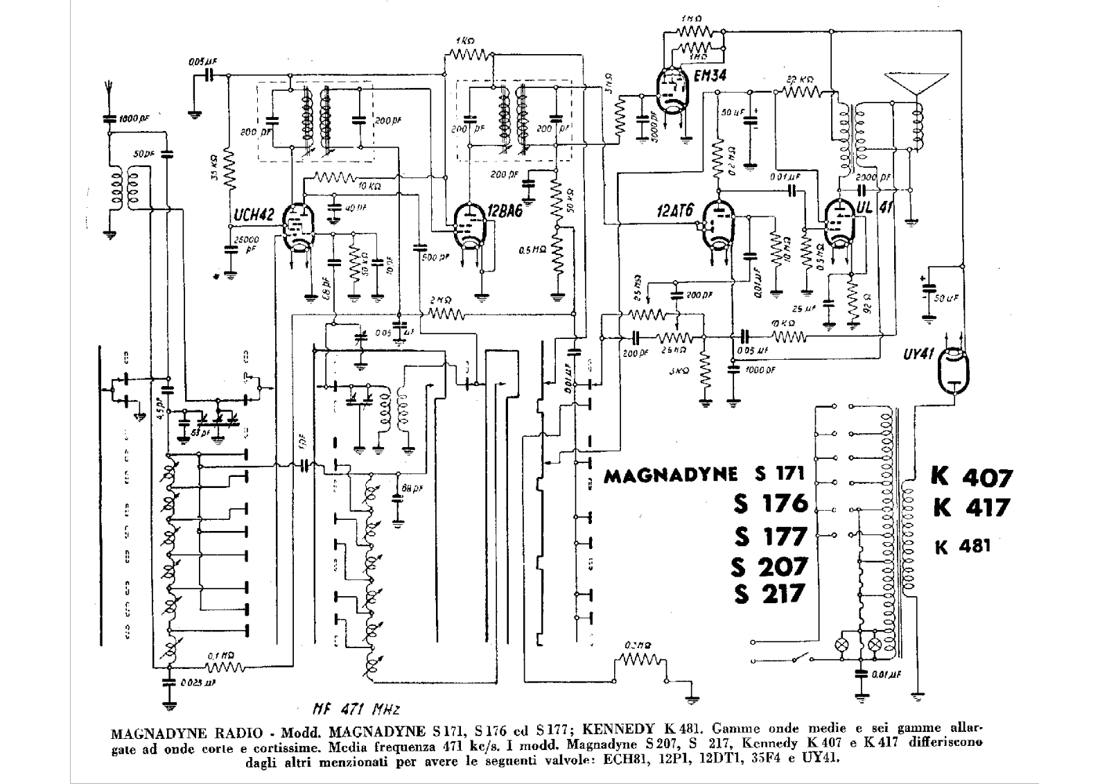 Magnadyne s171, s176, s177, s207, s217 schematic