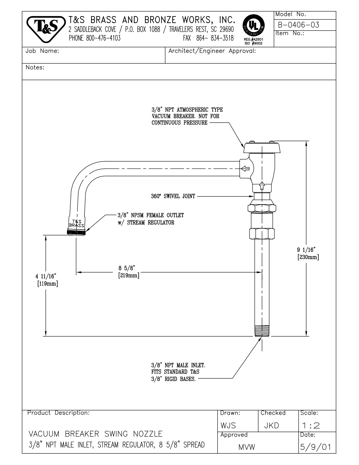 T&S Brass B-0406-03 User Manual