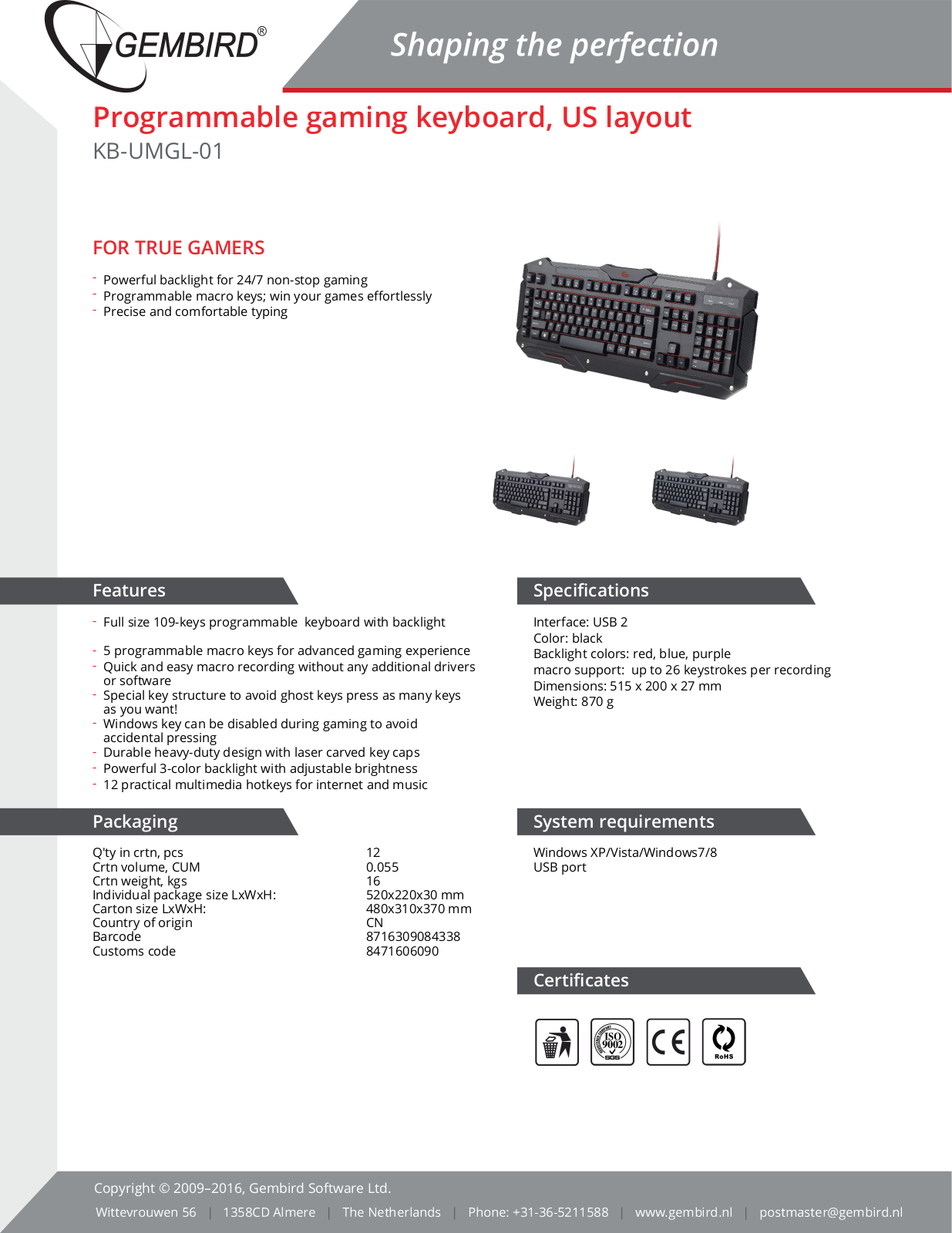 Gembird KB-UMGL-01 User Manual