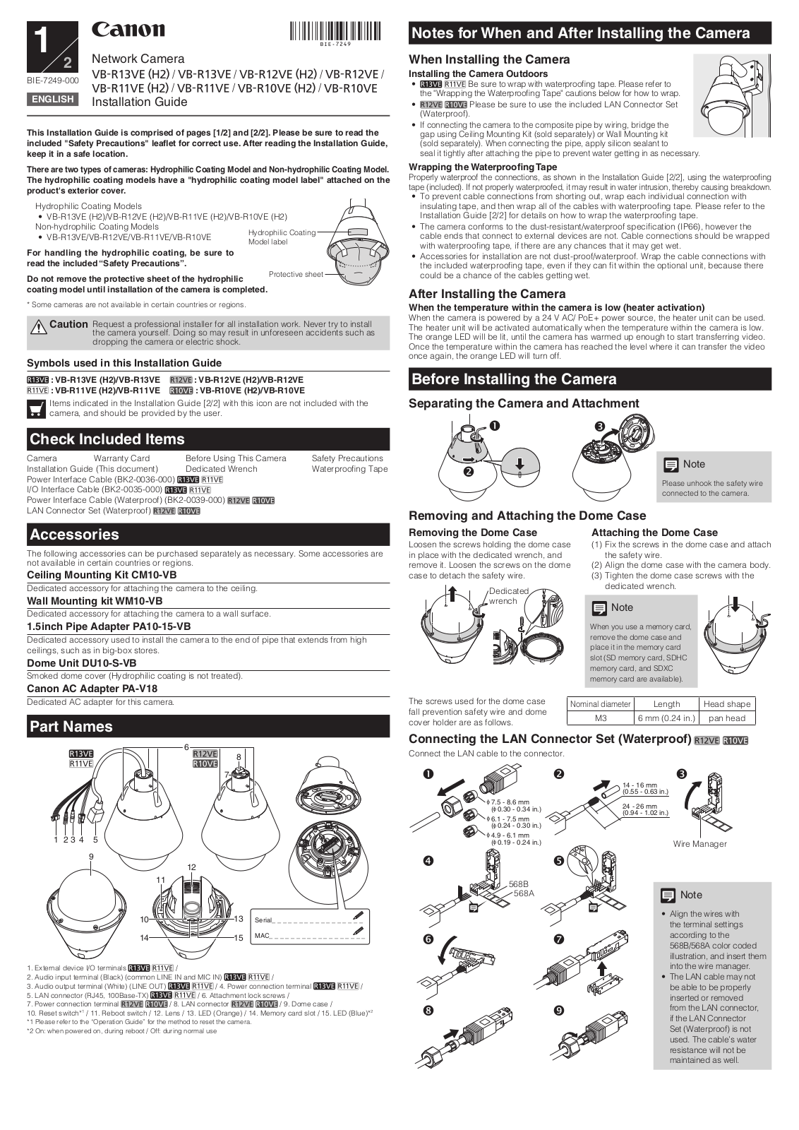 Canon VB-R13VE Installation Manual