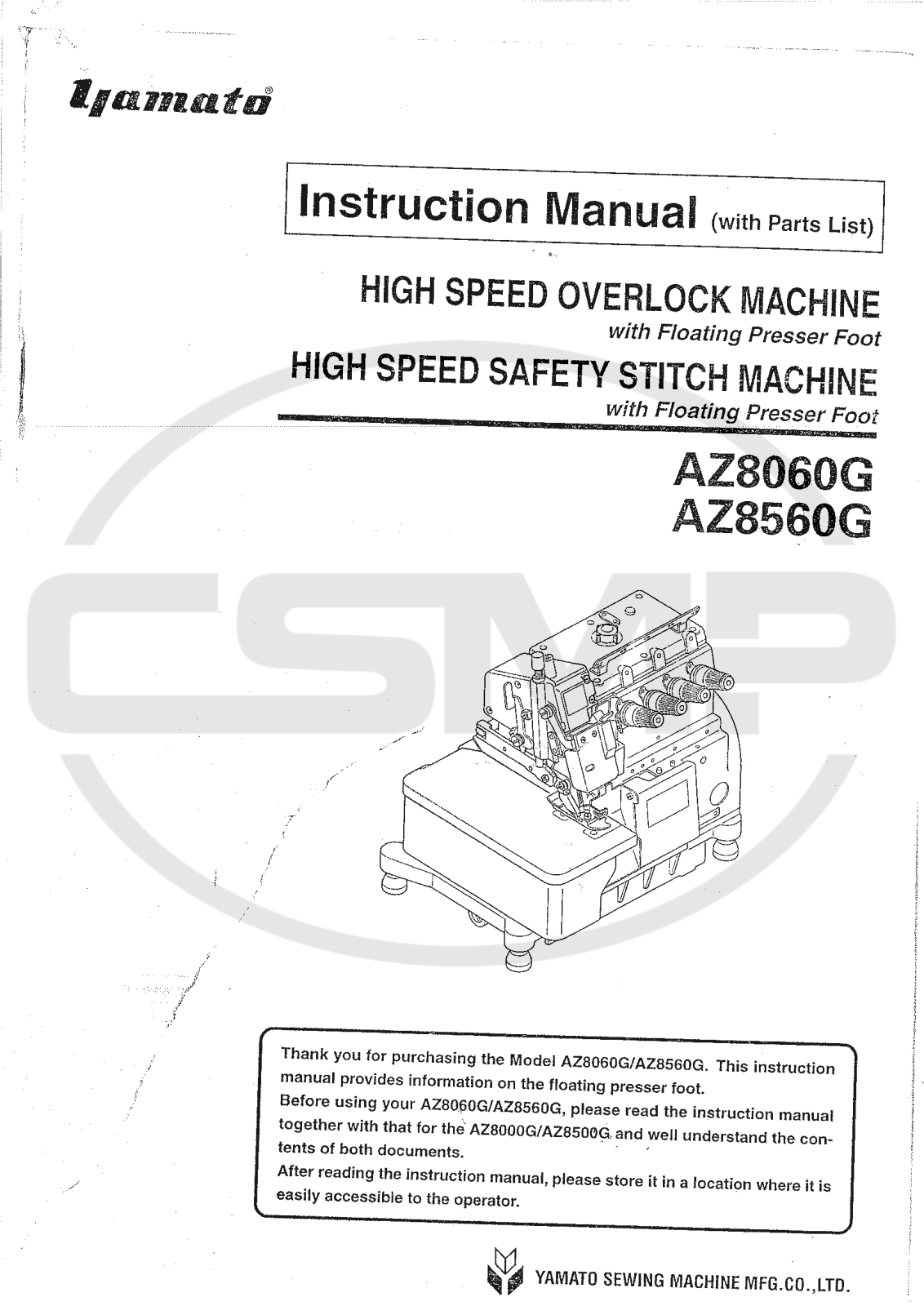 Yamato AZ8560G Parts Book