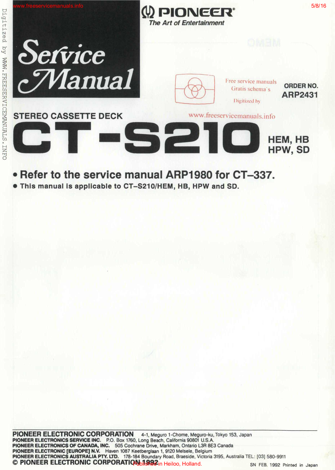 Pioneer ct s210 Service Manual