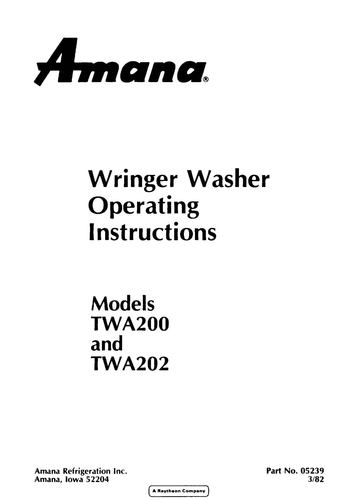 Amana TWA200W, TWA202W Owner's Manual